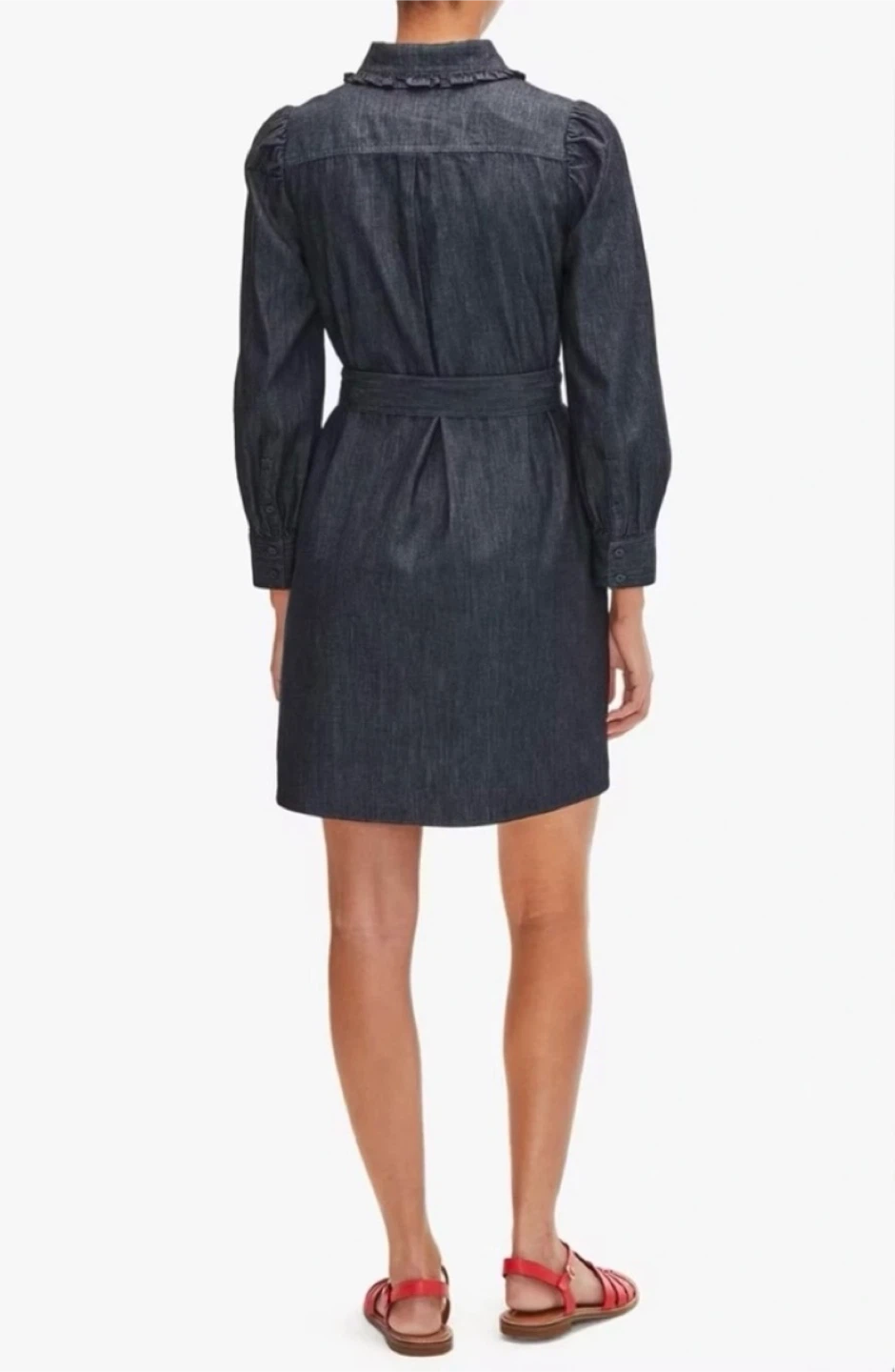Kate Spade Ruffle Dark Blue Long Sleeve Shirtdress Size S/M - photo 2