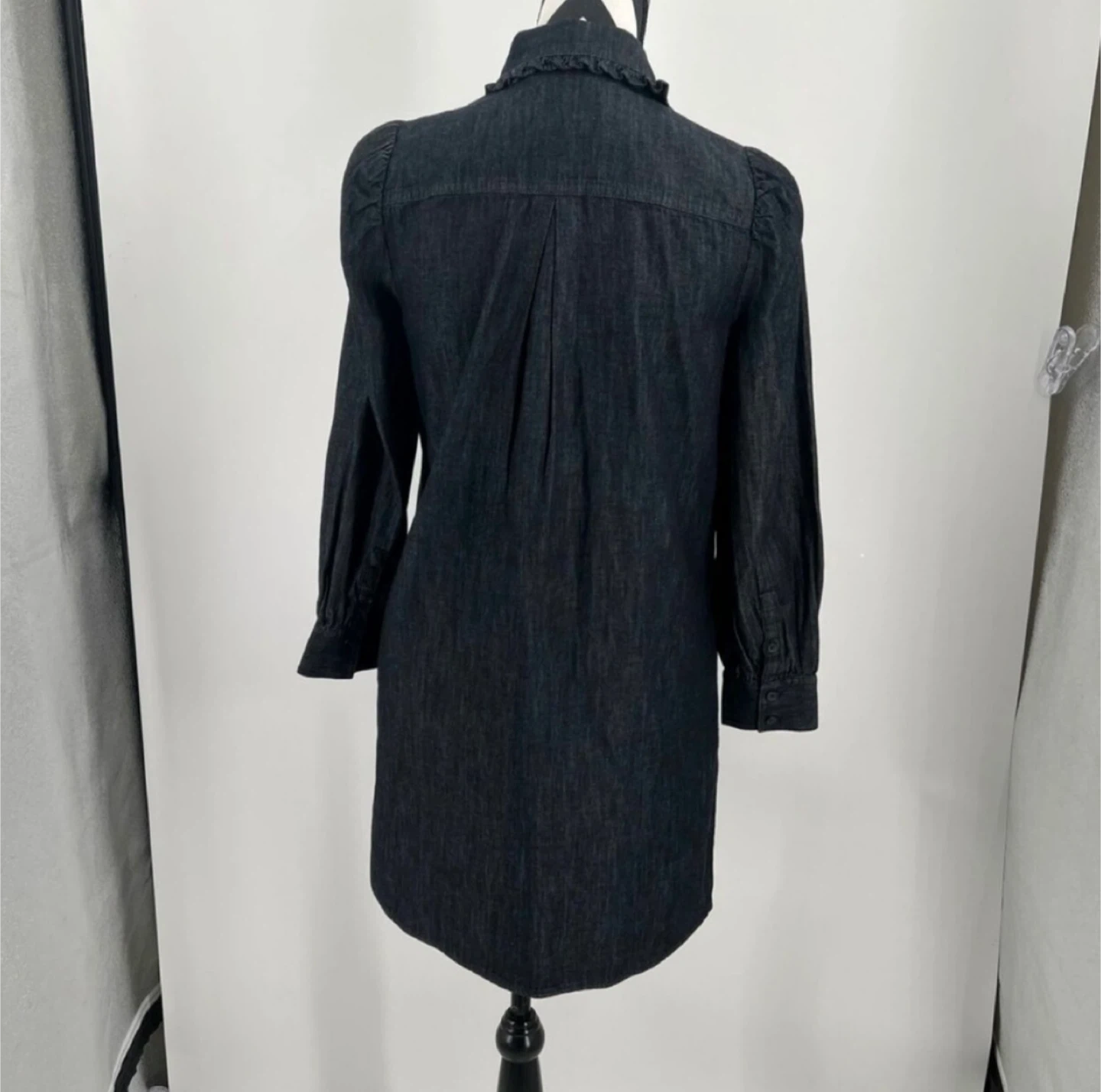Kate Spade Ruffle Dark Blue Long Sleeve Shirtdress Size S/M - photo 5