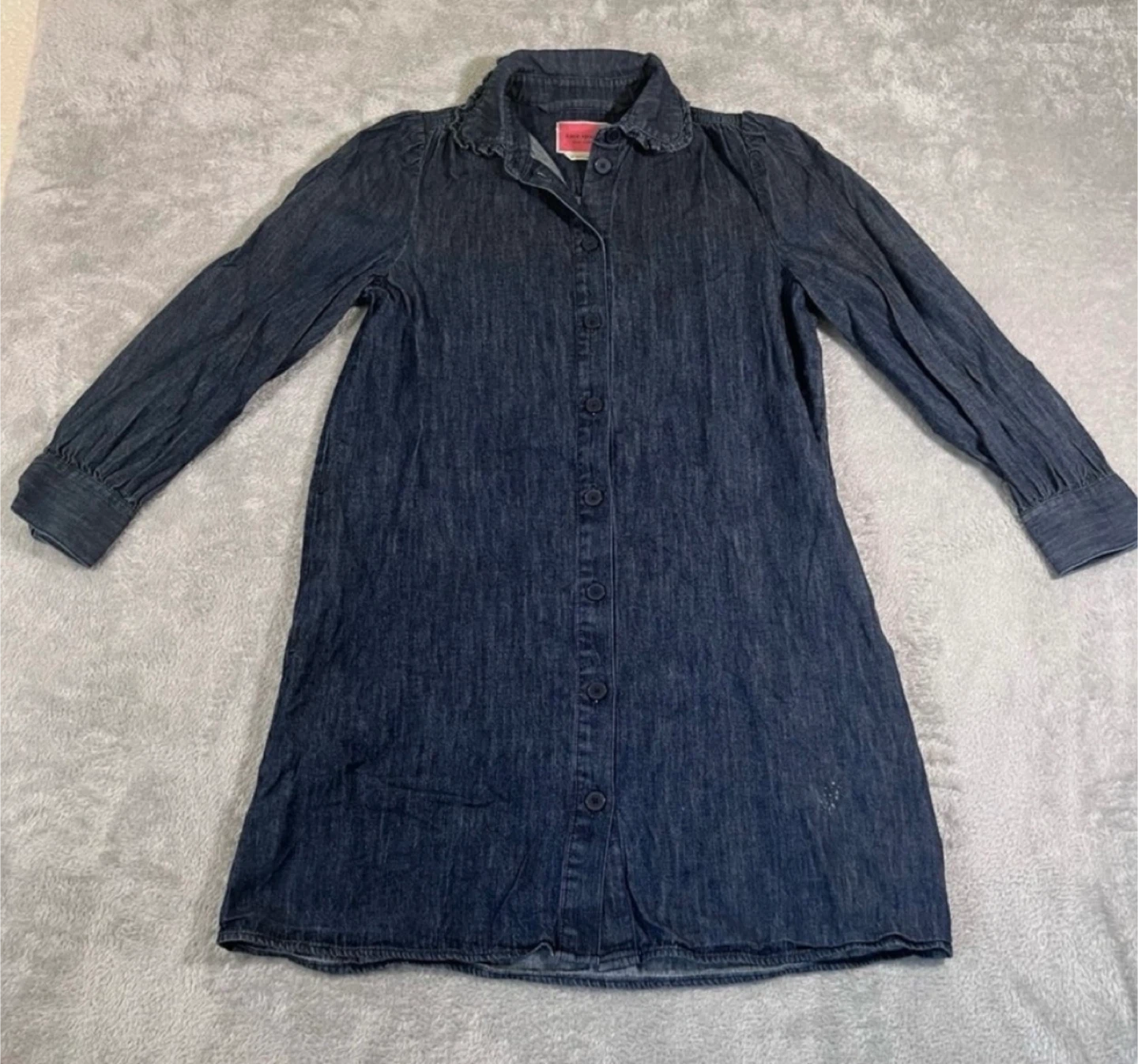 Kate Spade Ruffle Dark Blue Long Sleeve Shirtdress Size S/M - photo 4