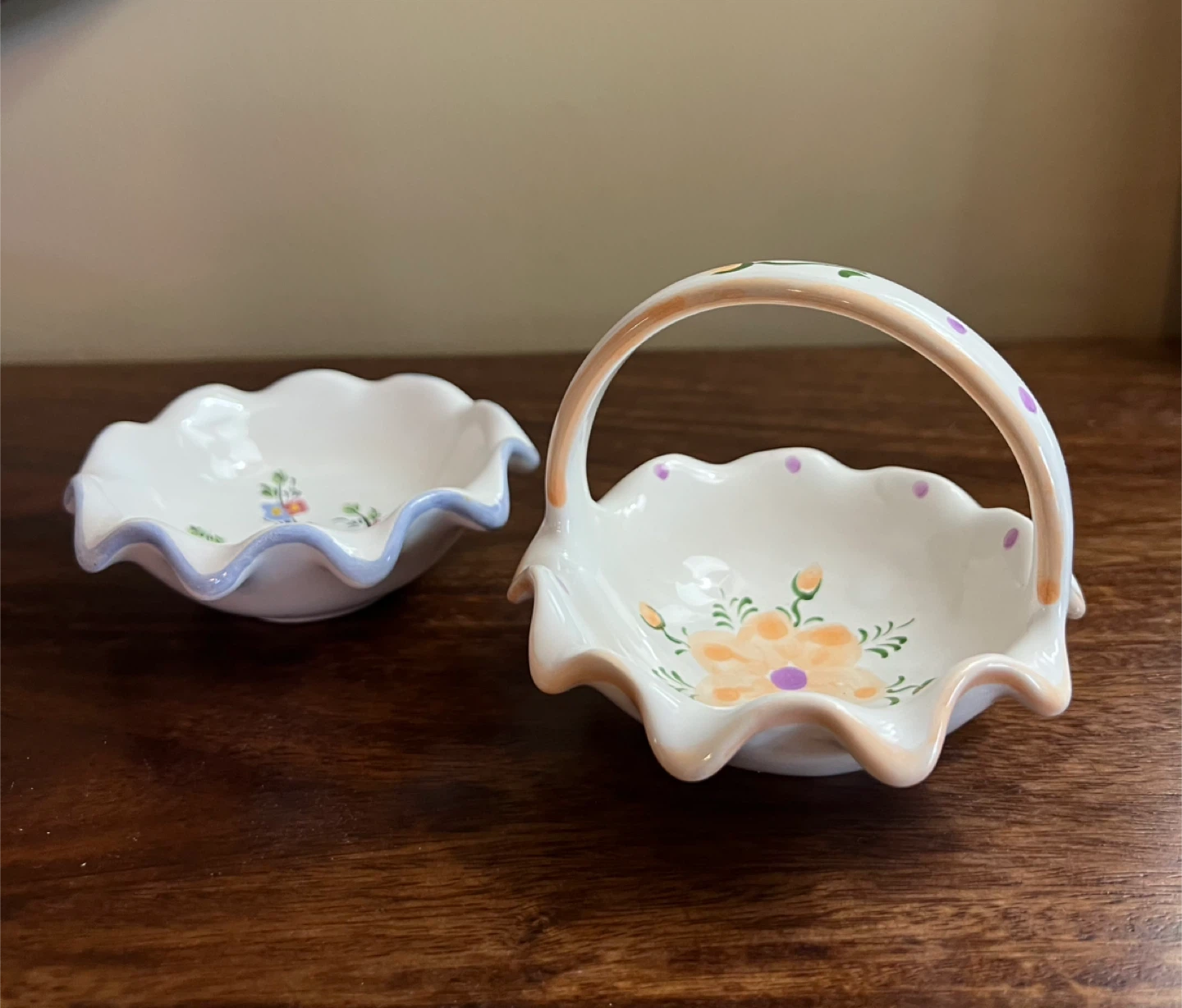 Vintage Small Ceramic Bowl and Basket