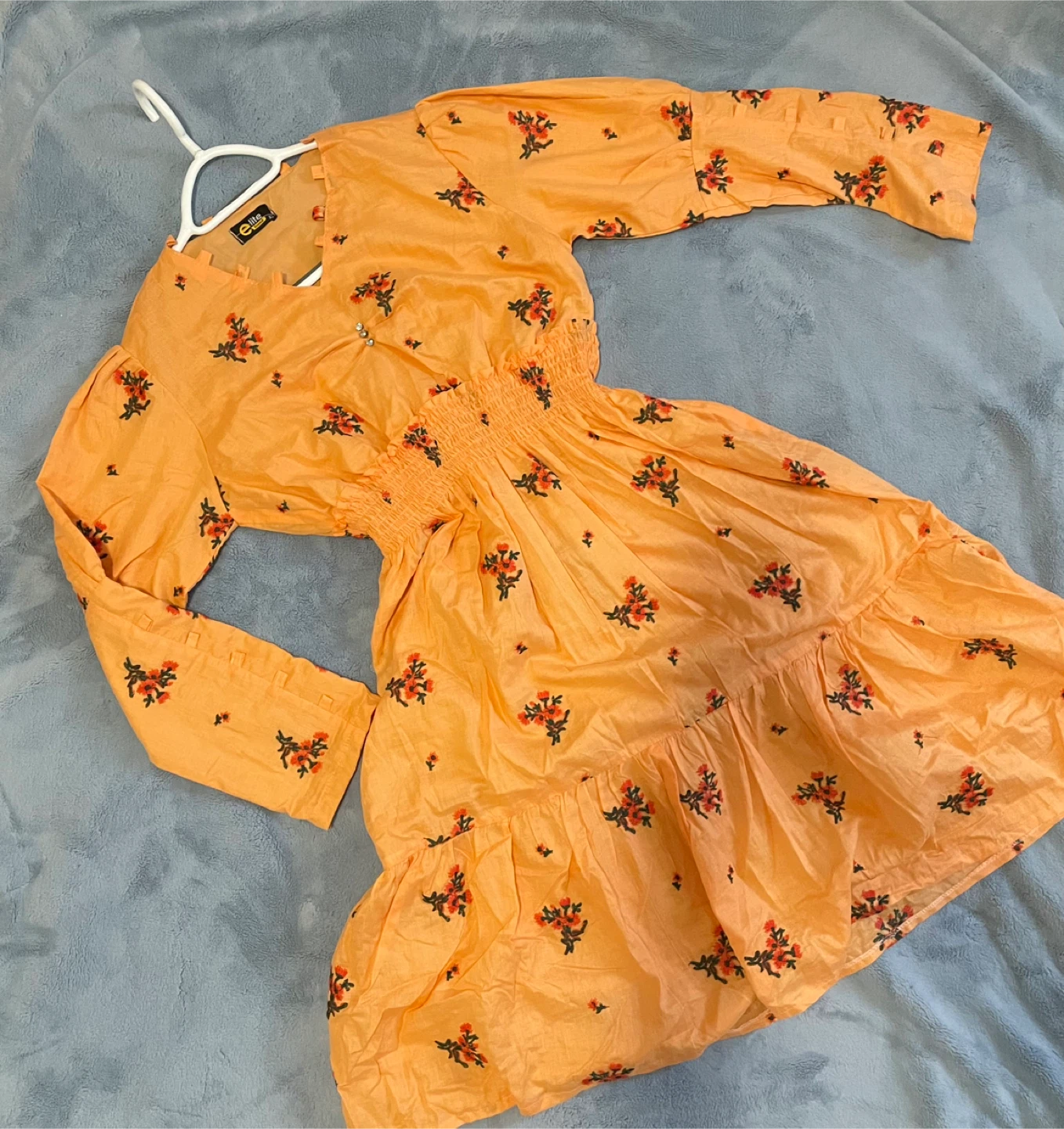 Elite Women's Orange Floral Print Dress - Size L-XL