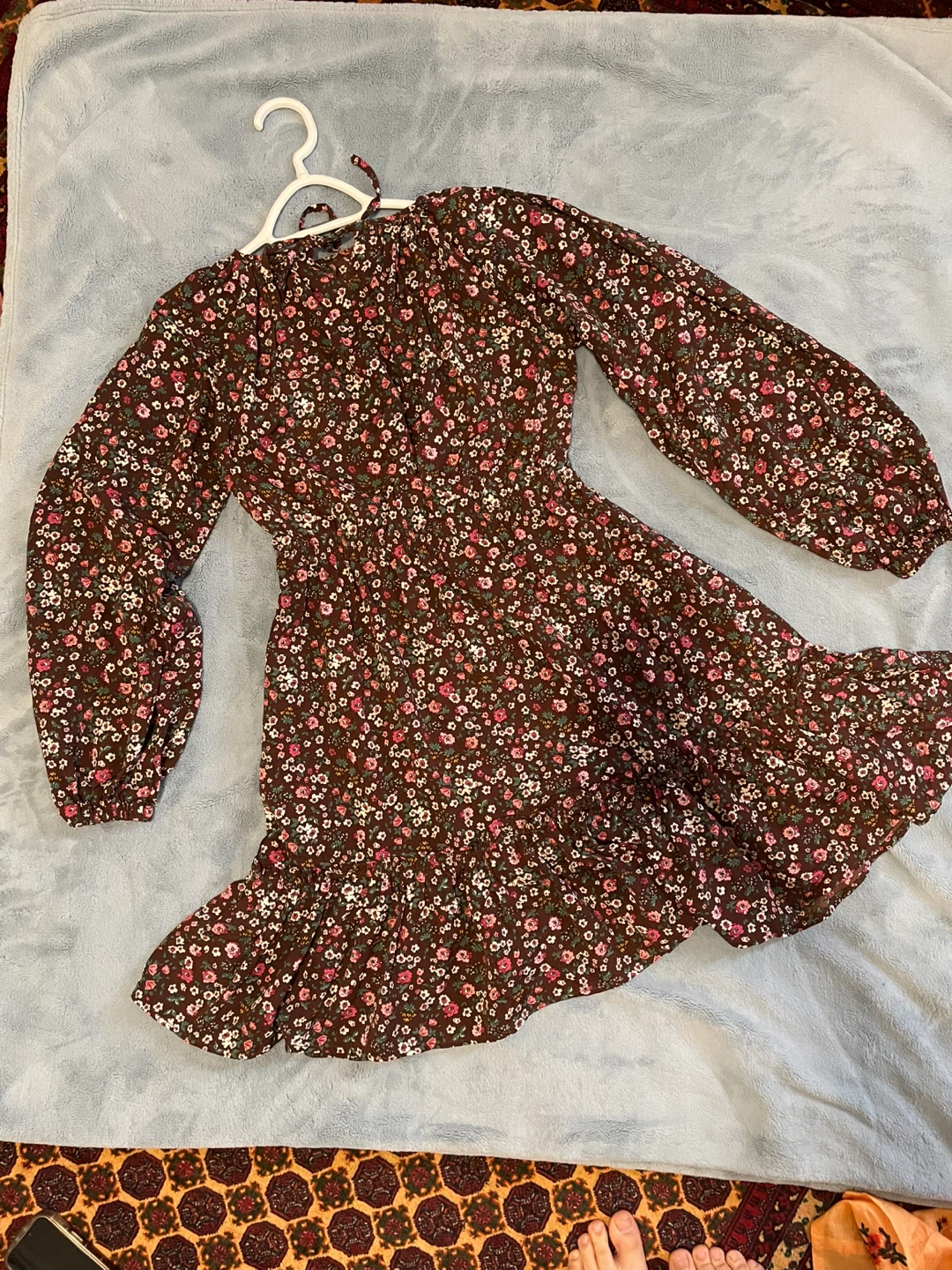 Dark Red/Brown Floral Long Sleeve Dress