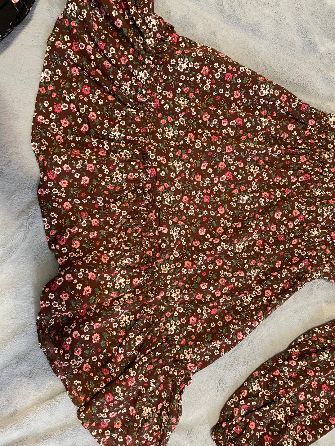 Dark Red/Brown Floral Long Sleeve Dress - photo 3