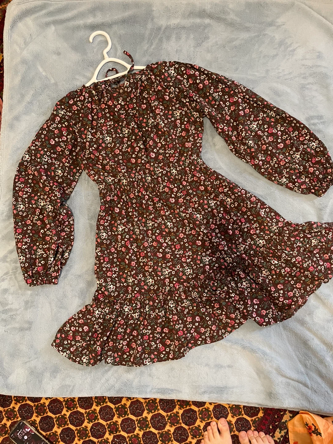 Dark Red/Brown Floral Long Sleeve Dress - photo 2