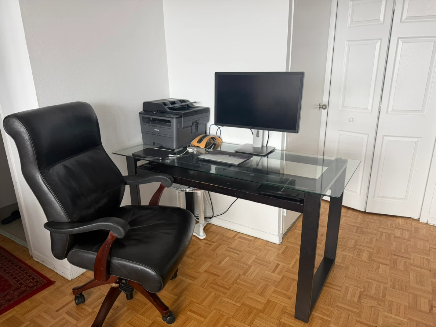 Glass Top Desk with Dark Wood Frame - photo 4