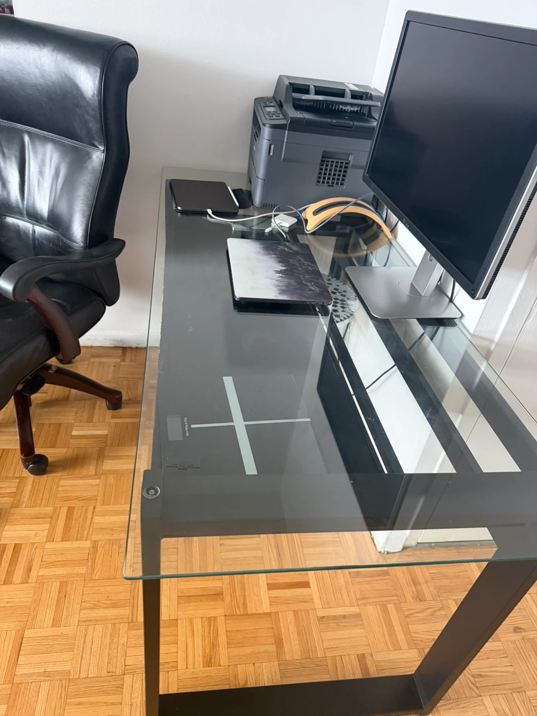 Glass Top Desk with Dark Wood Frame - photo 3