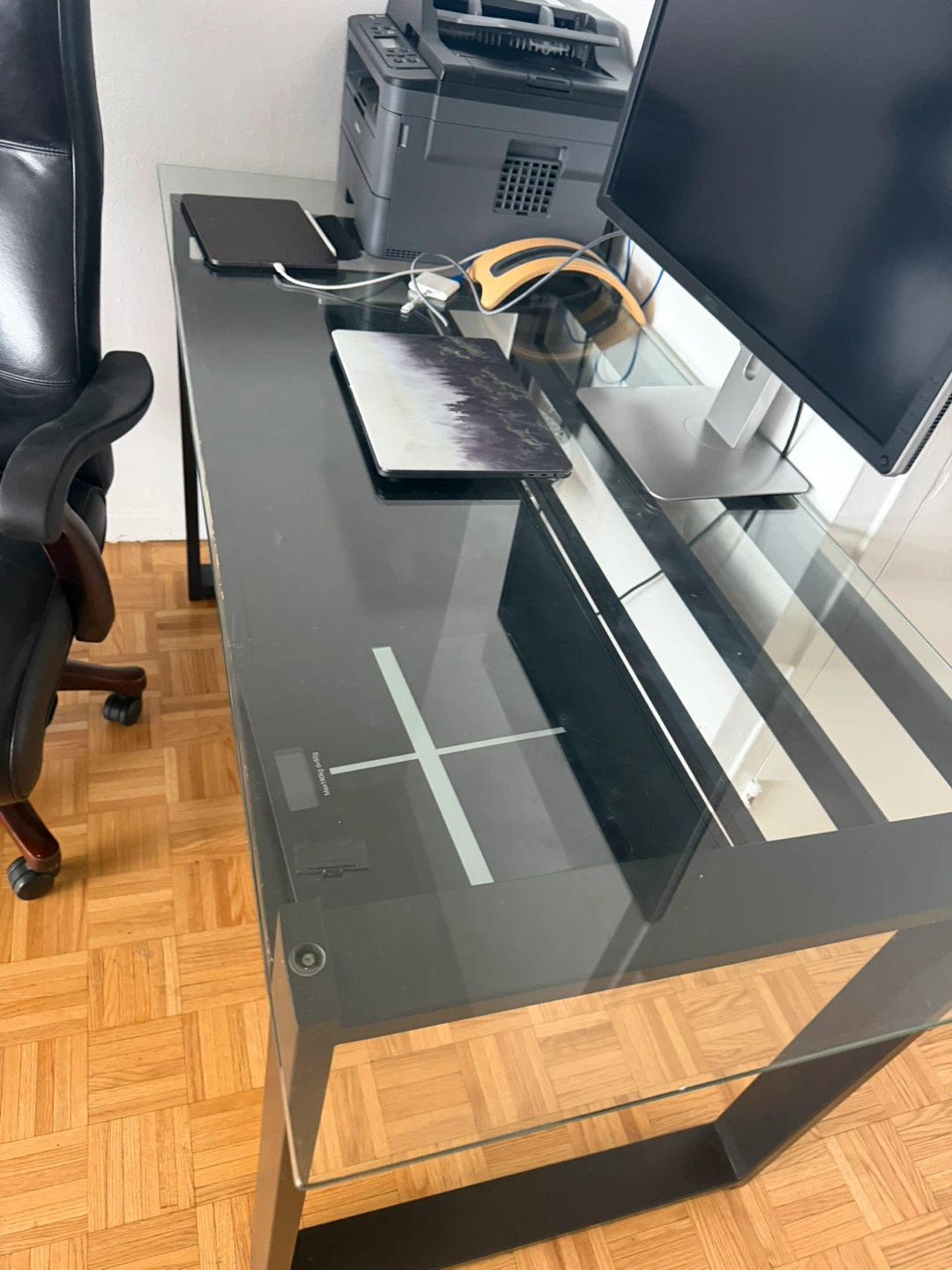 Glass Top Desk with Dark Wood Frame - photo 2