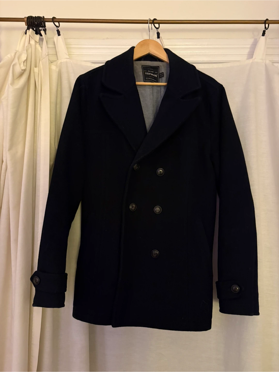 TOPMAN Navy Double-Breasted Peacoat - Size L
