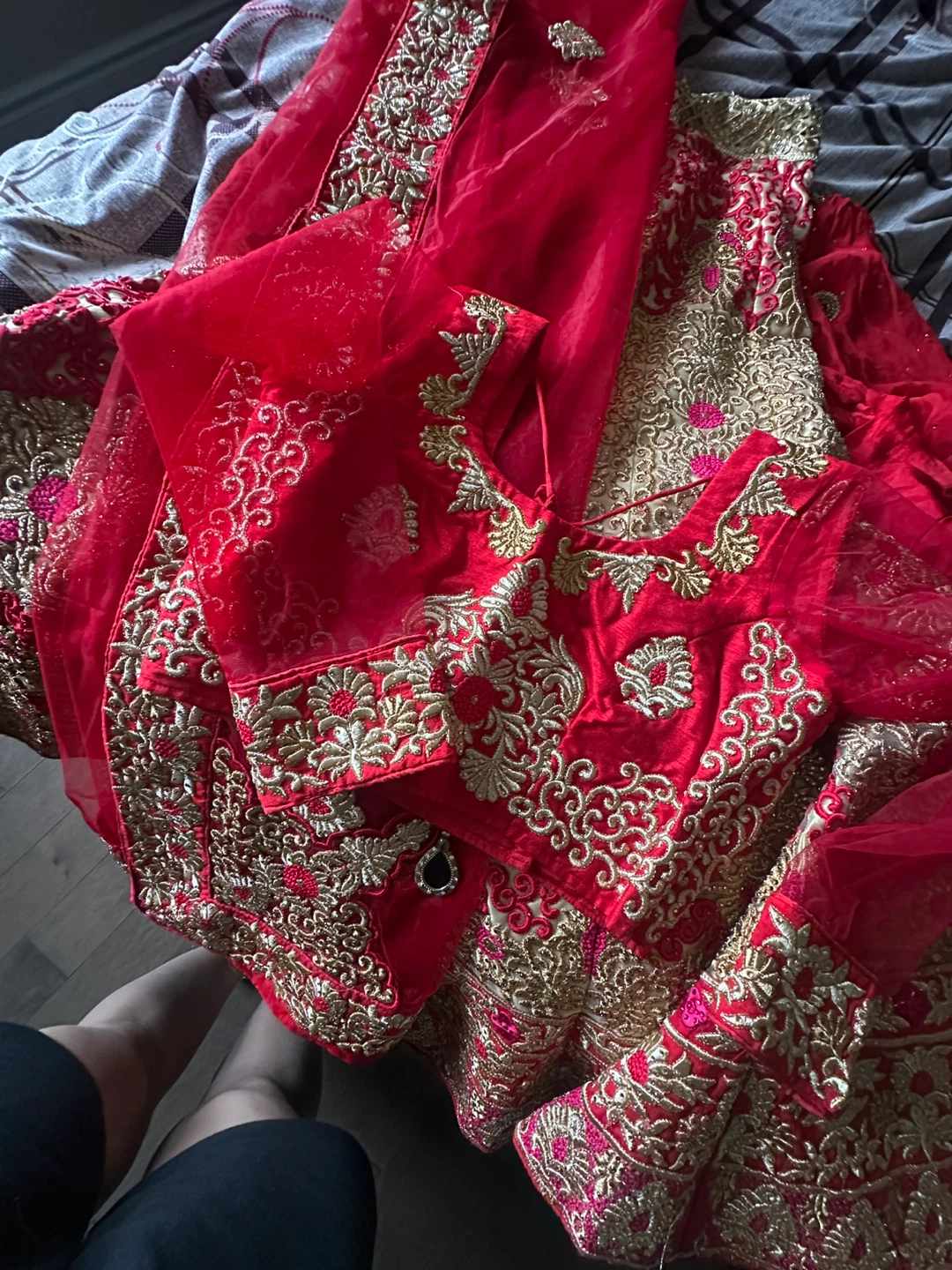 Red and Gold Embroidered Lehenga Choli - photo 4
