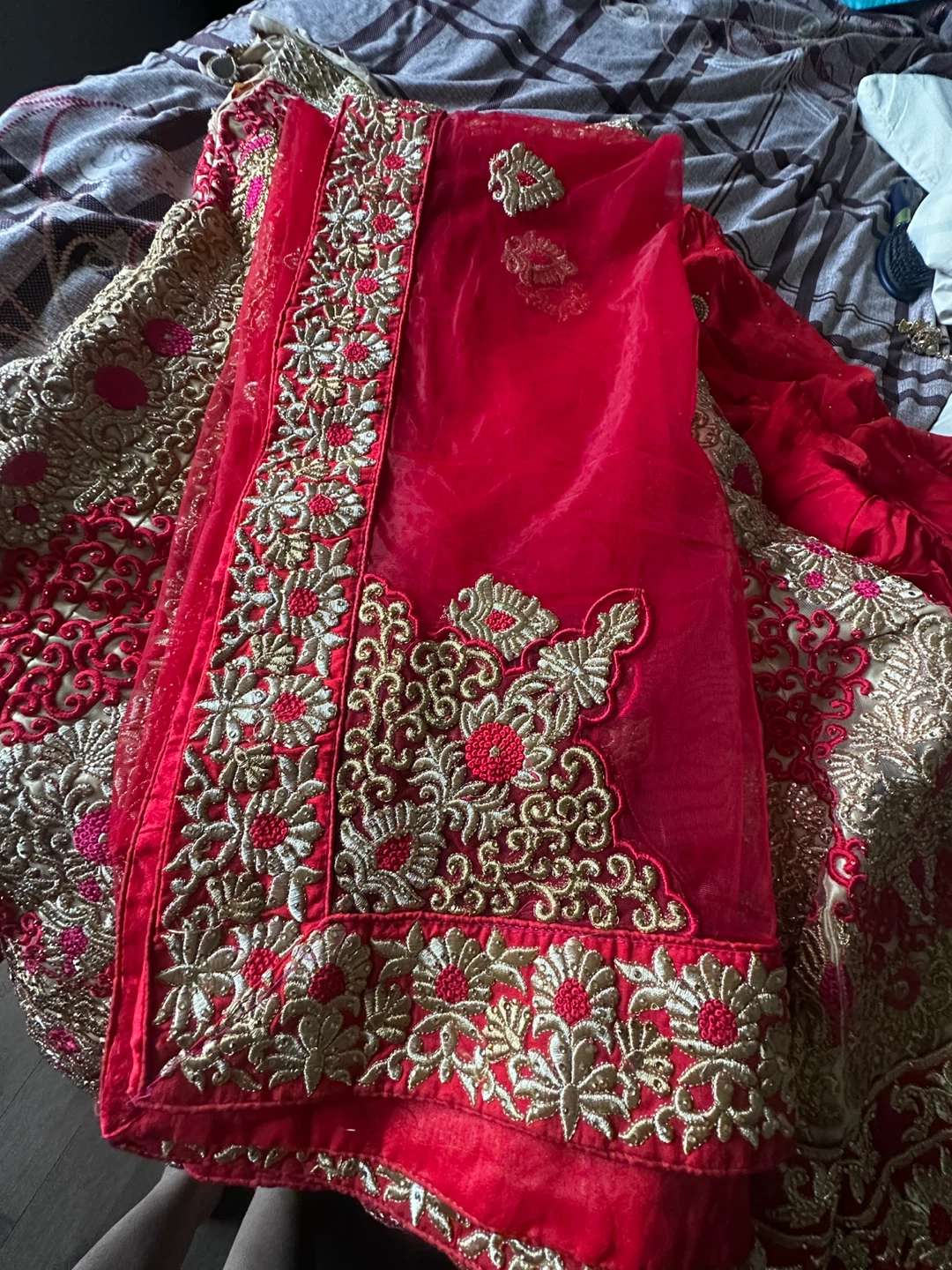 Red and Gold Embroidered Lehenga Choli - photo 3