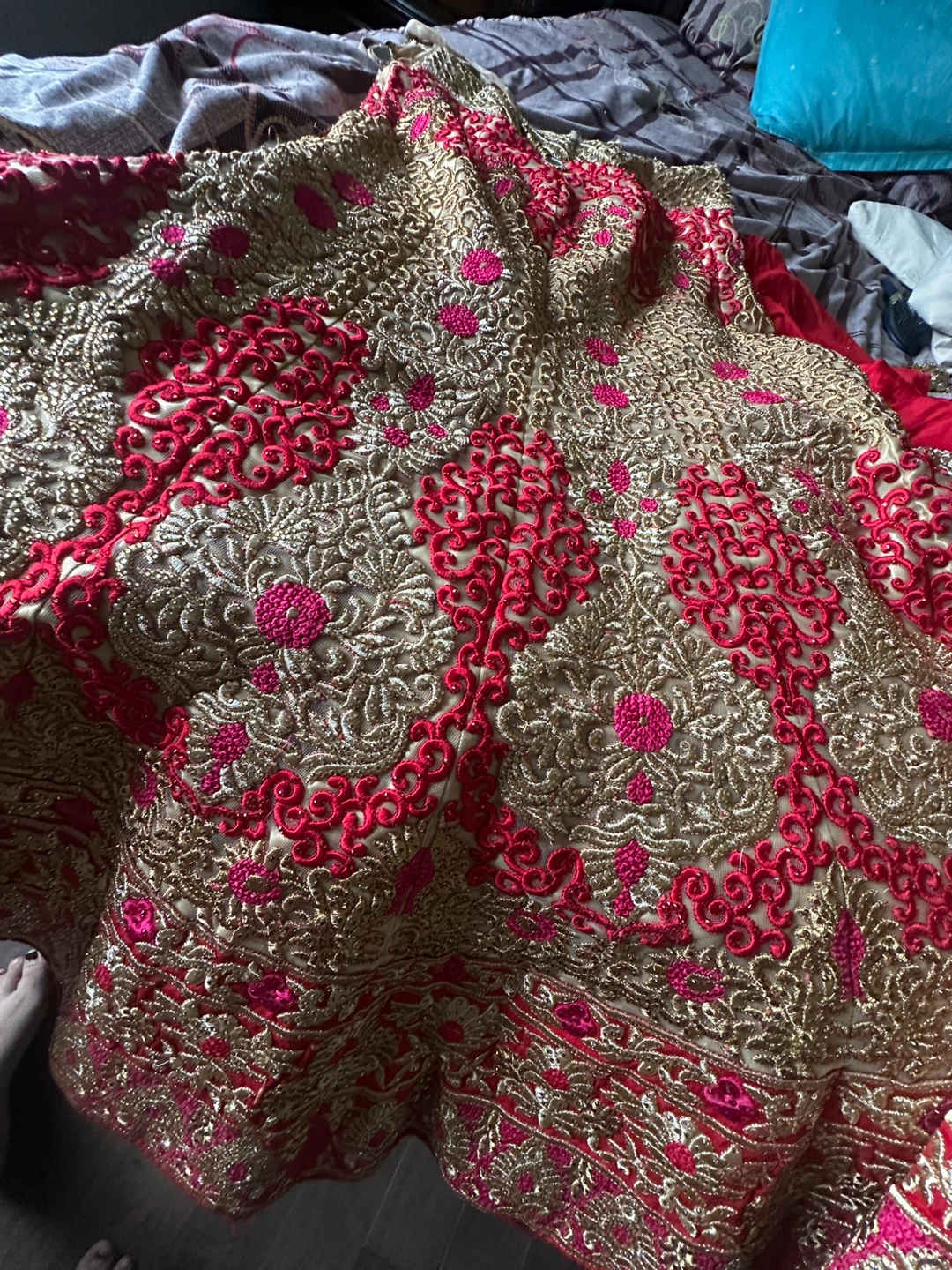 Red and Gold Embroidered Lehenga Choli - photo 2
