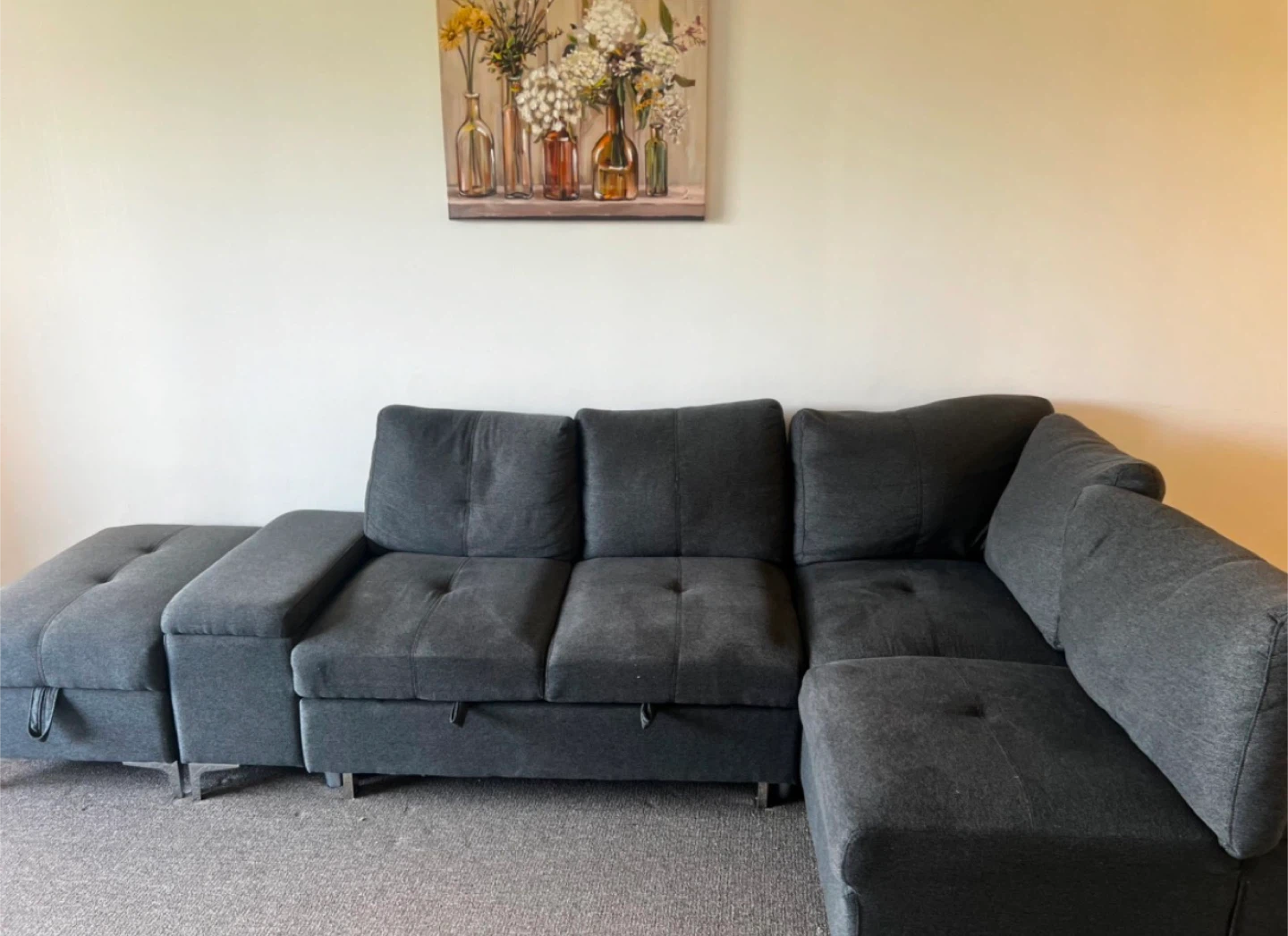 Grey Sectional Sofa with Storage and Pull-Out Bed - photo 3
