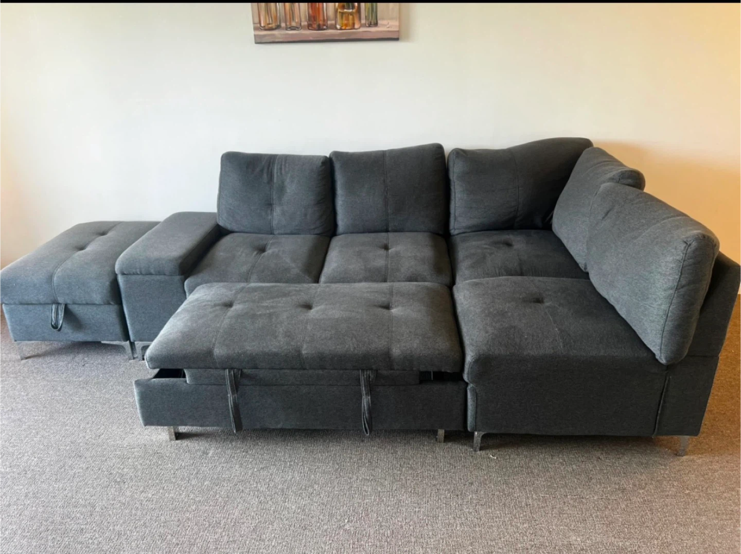 Grey Sectional Sofa with Storage and Pull-Out Bed - photo 2