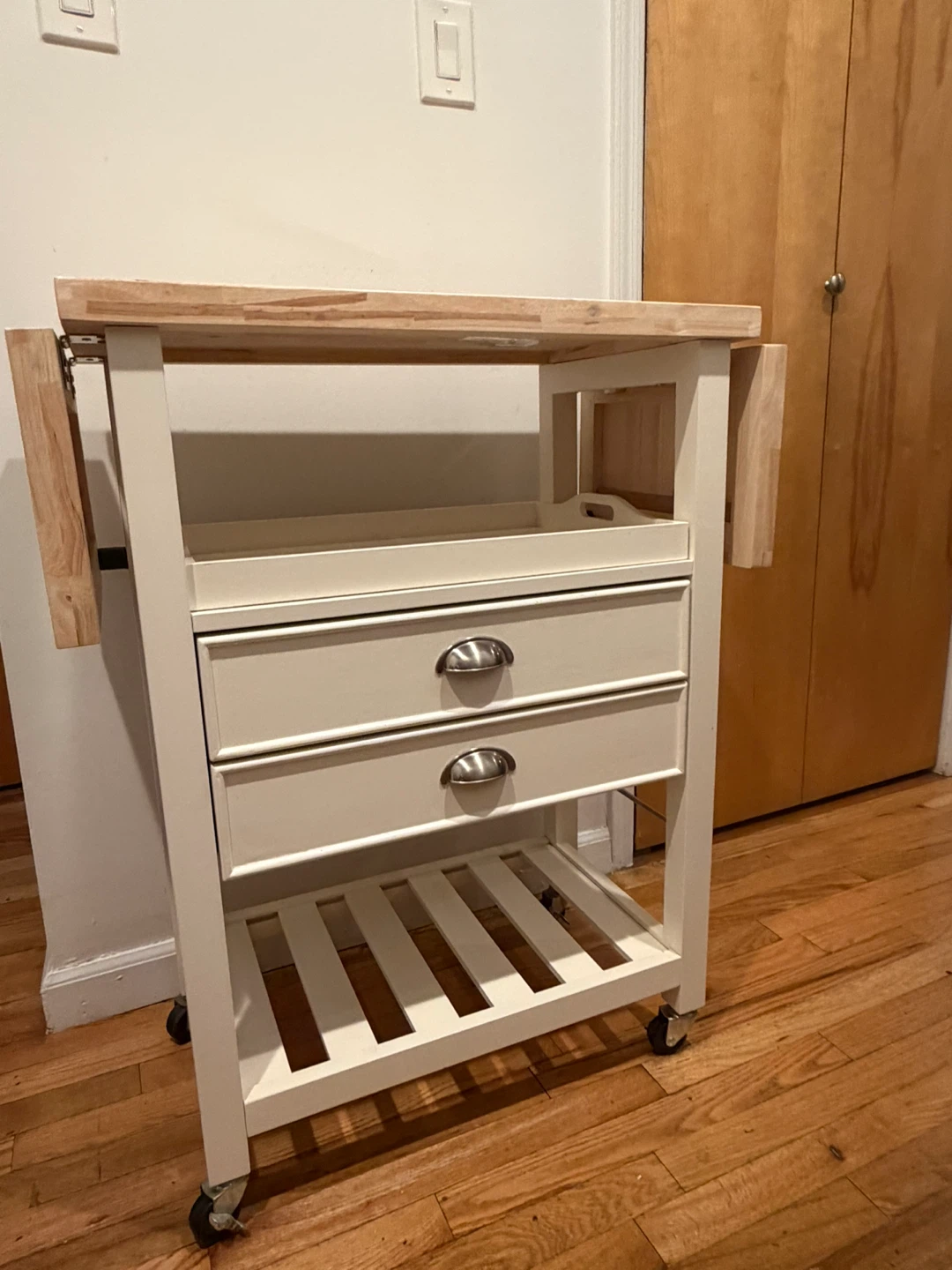 White Crosley Kitchen Cart with Drop Leaf Top