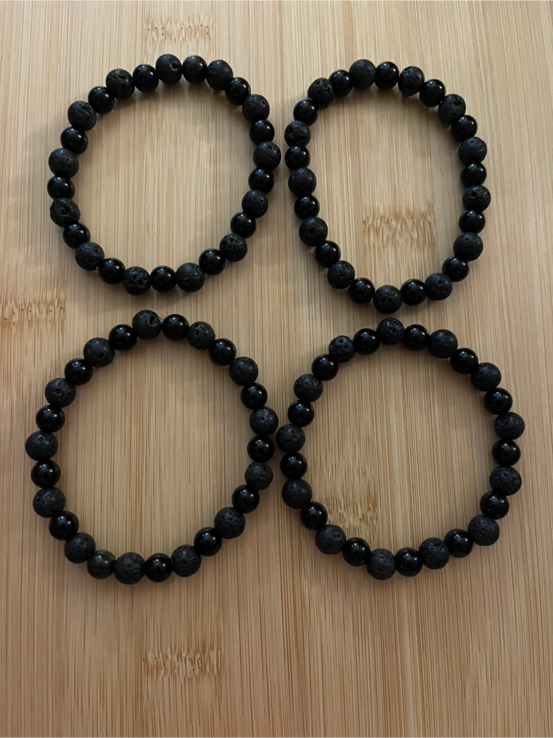 Set of 4 Black Lava Stone and Obsidian Beaded Bracelets
