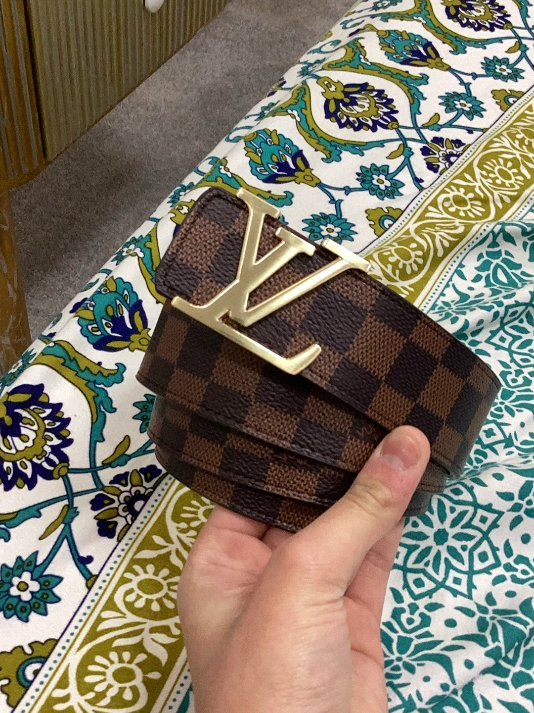 Louis Vuitton Damier Ebene Canvas Belt with Gold LV Buckle - photo 2