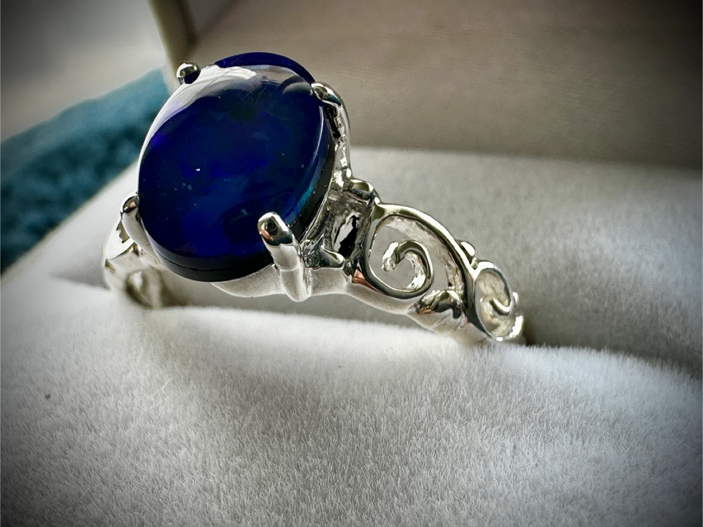 Sterling Silver Ring with Blue Australian Opal - photo 2