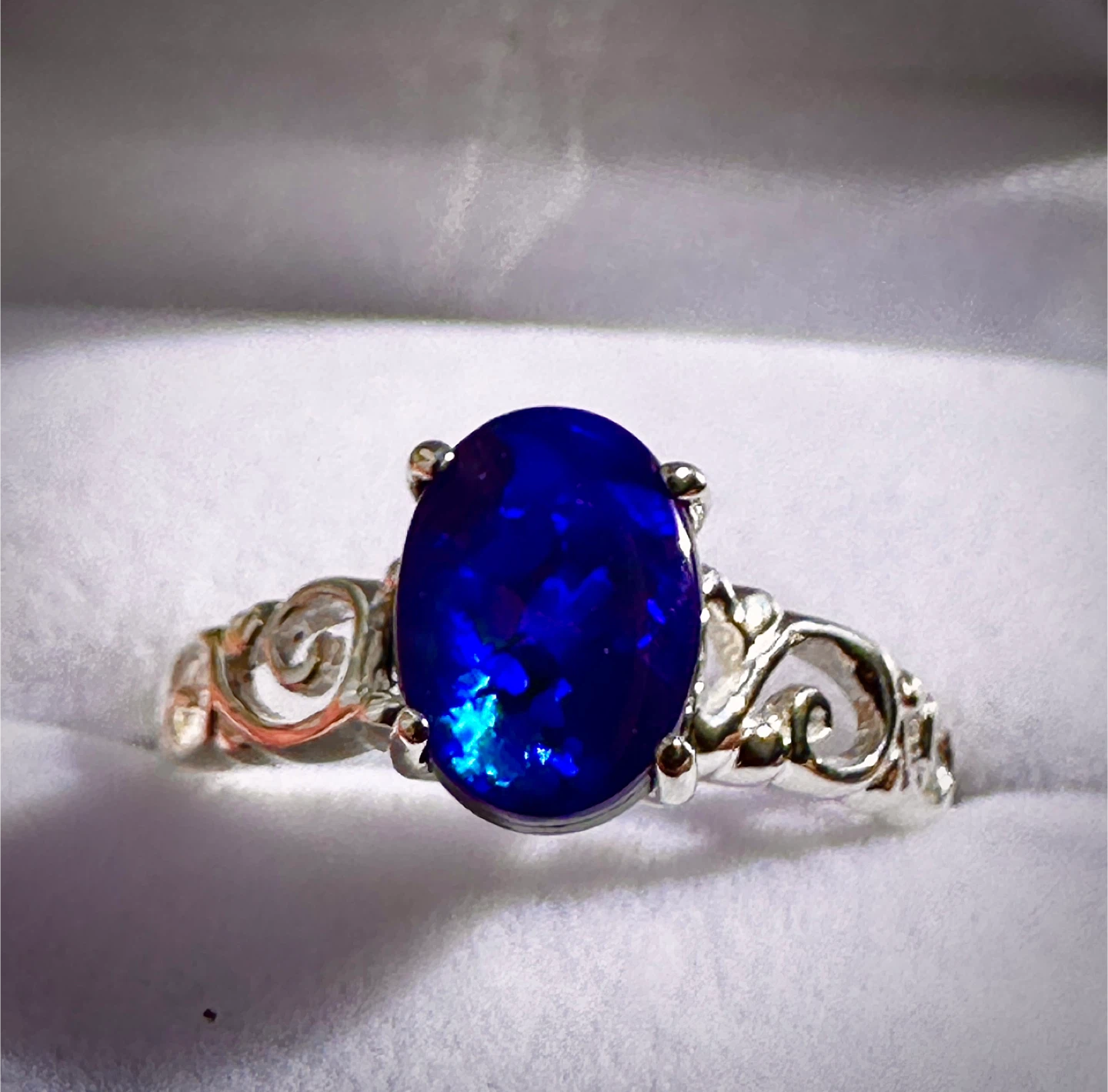 Sterling Silver Ring with Blue Australian Opal