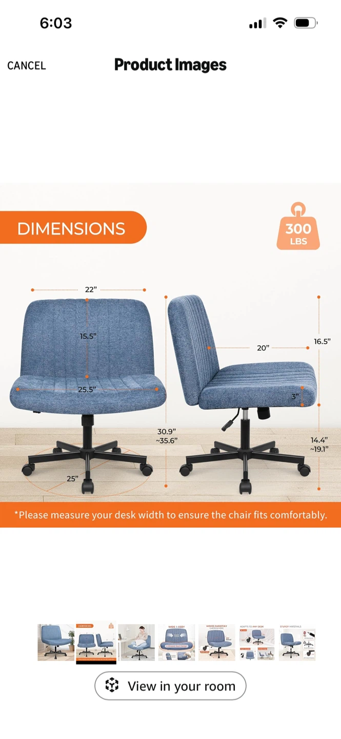 Blue Fabric Office Chair - photo 3
