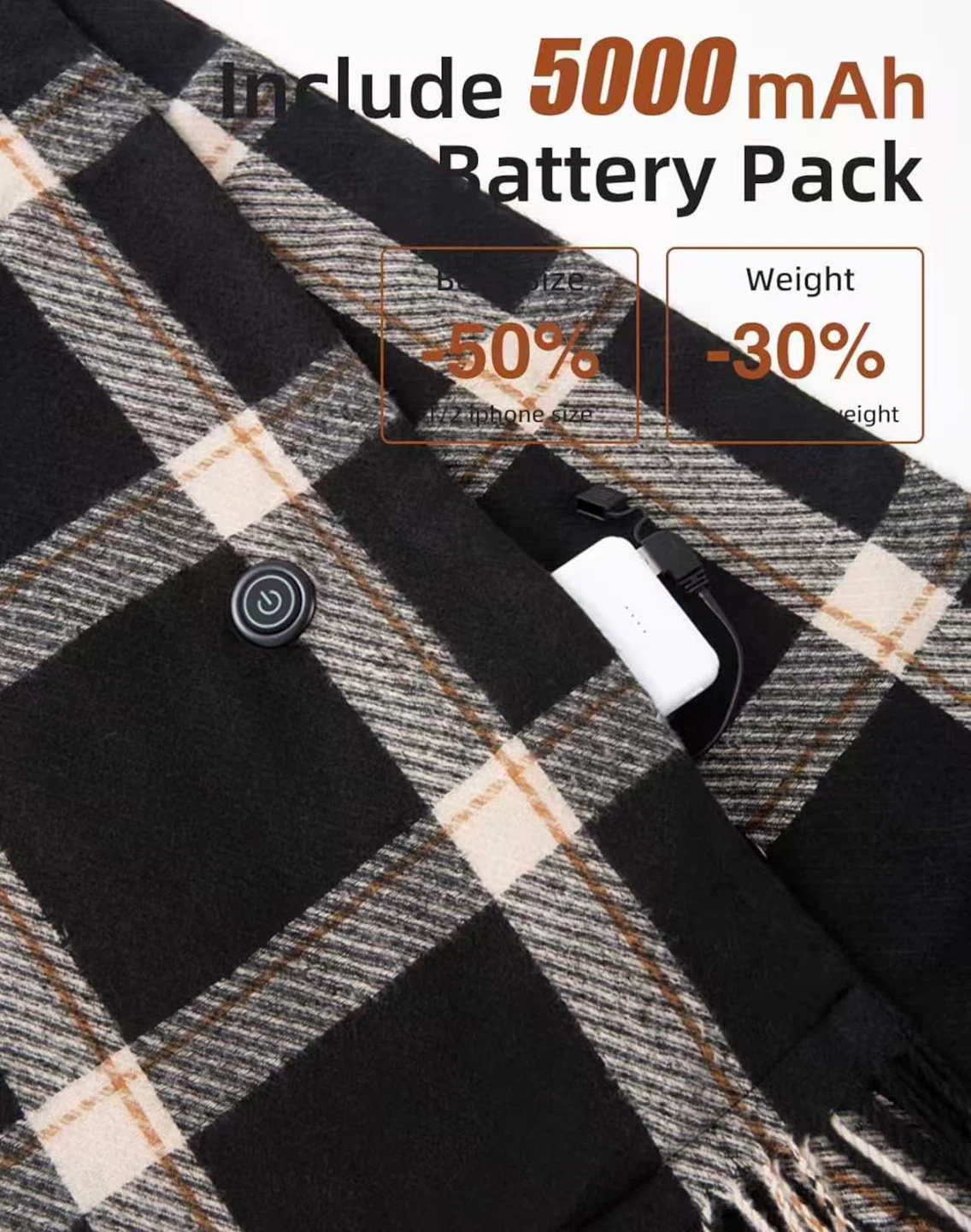 Soft Heated Scarf with 5000mAh Battery Pack - photo 3