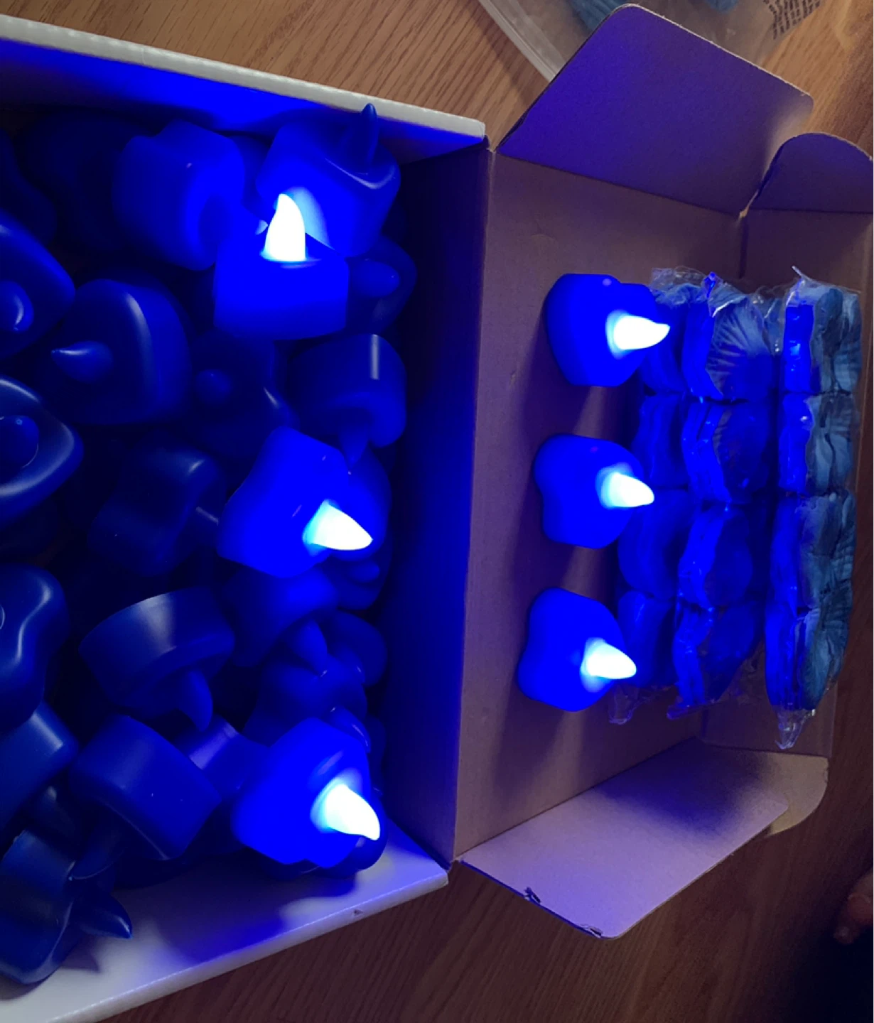 Blue LED Tealight Candles with Rose Petals