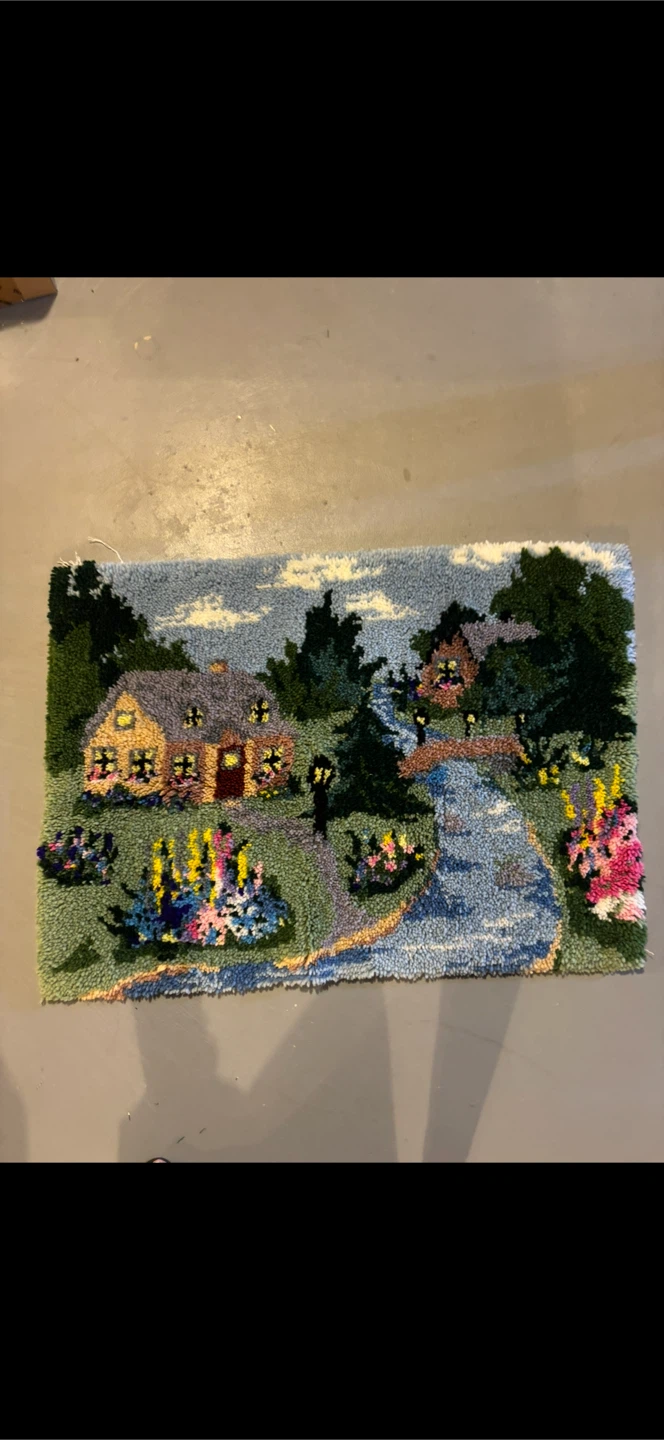 Vintage Hook Rug Countryside Scene
