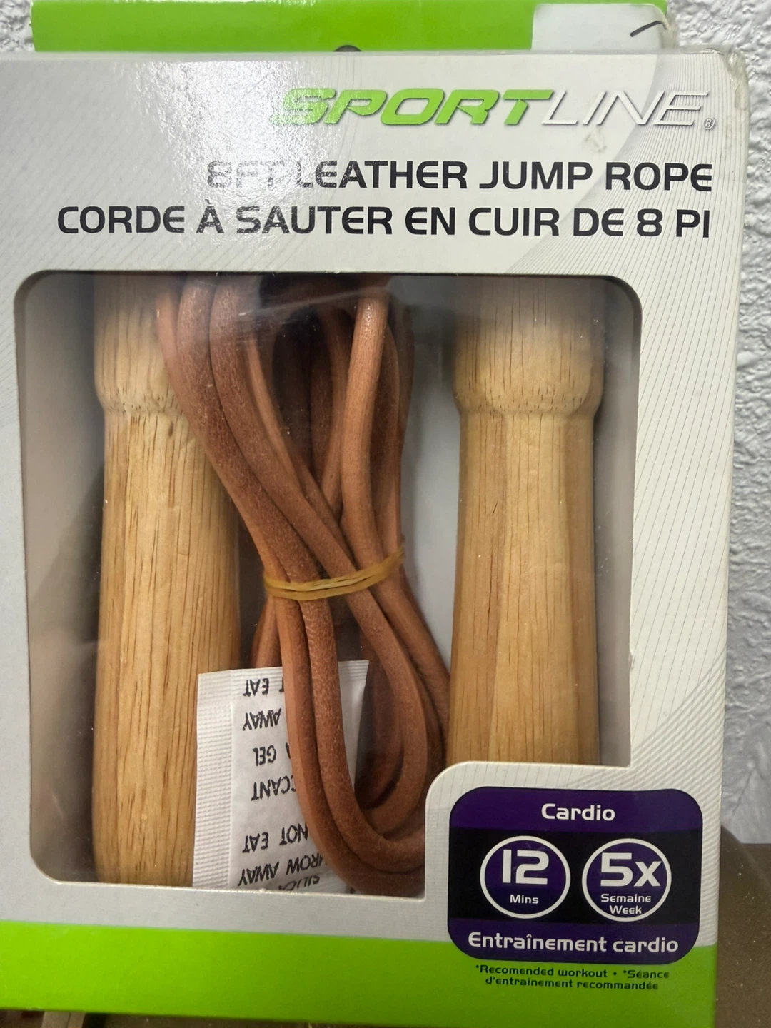 SPORTLINE 8ft Leather Jump Rope with Wood Handles