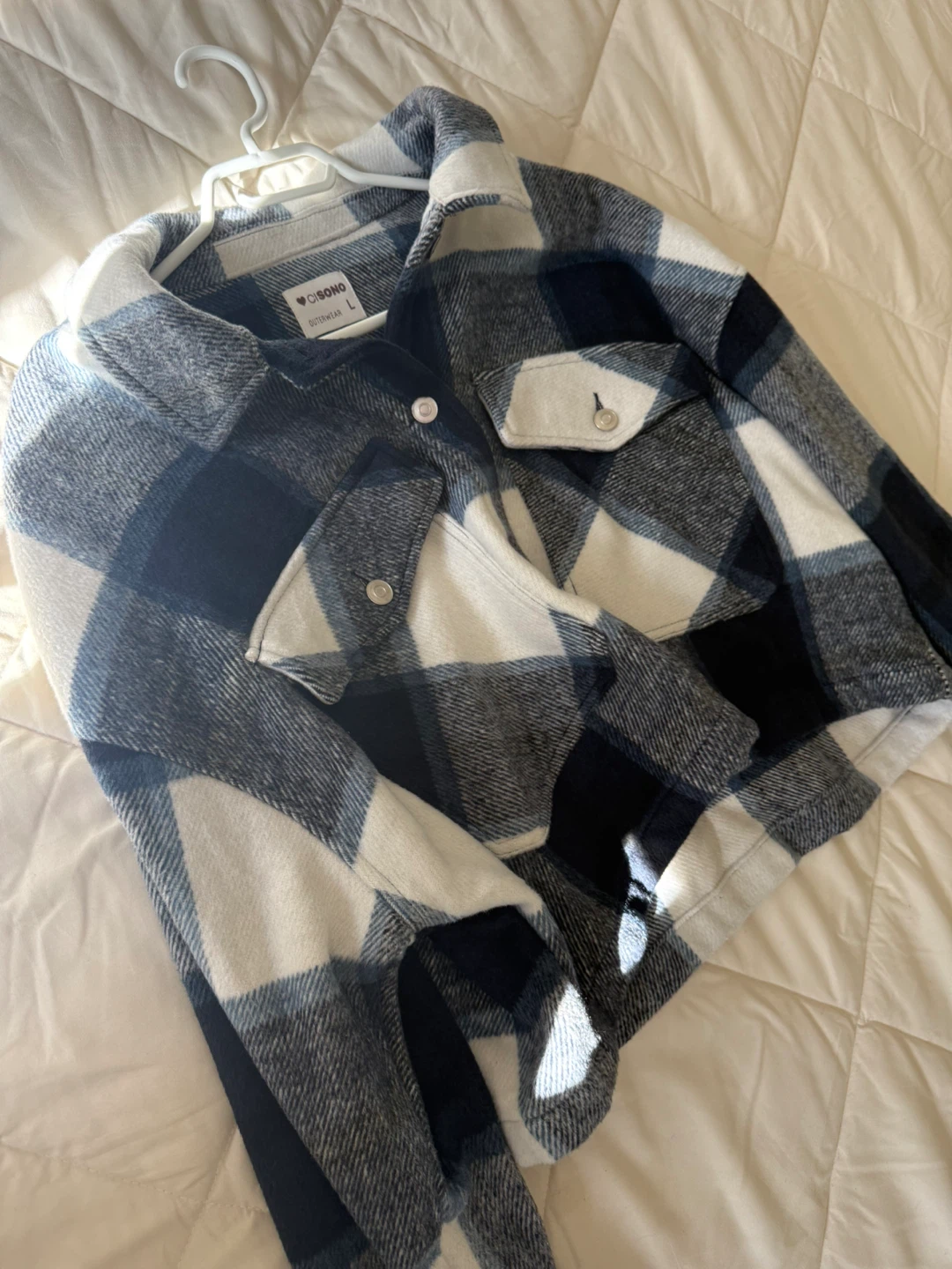 Brand New Cropped Plaid Shacket Jacket – Blue & White - photo 3