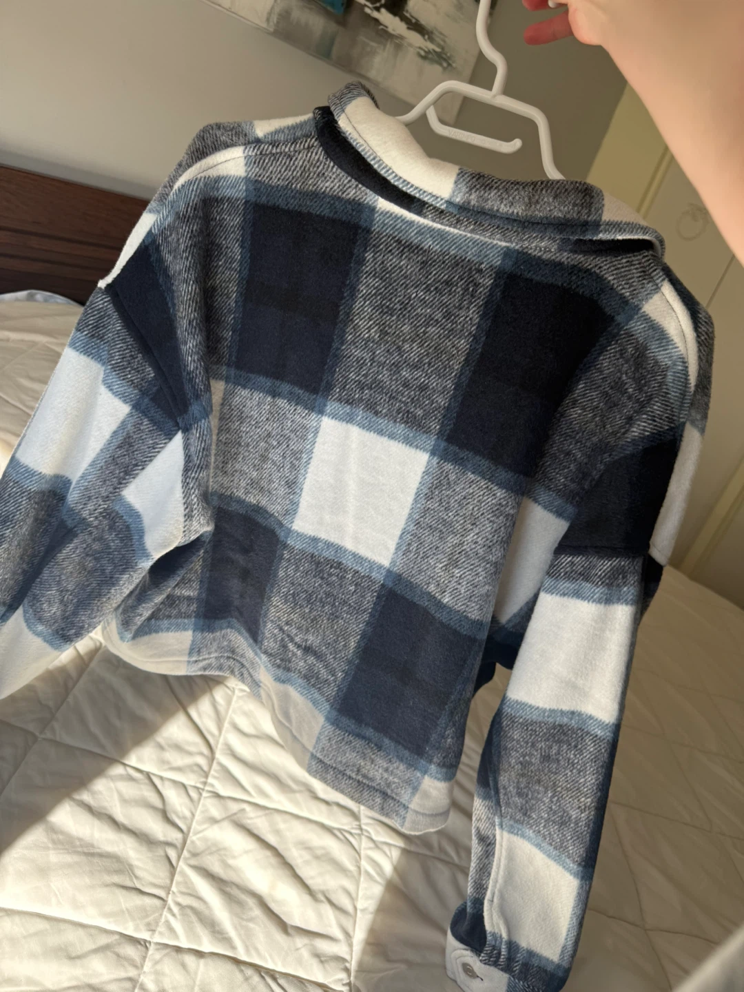 Brand New Cropped Plaid Shacket Jacket – Blue & White - photo 2