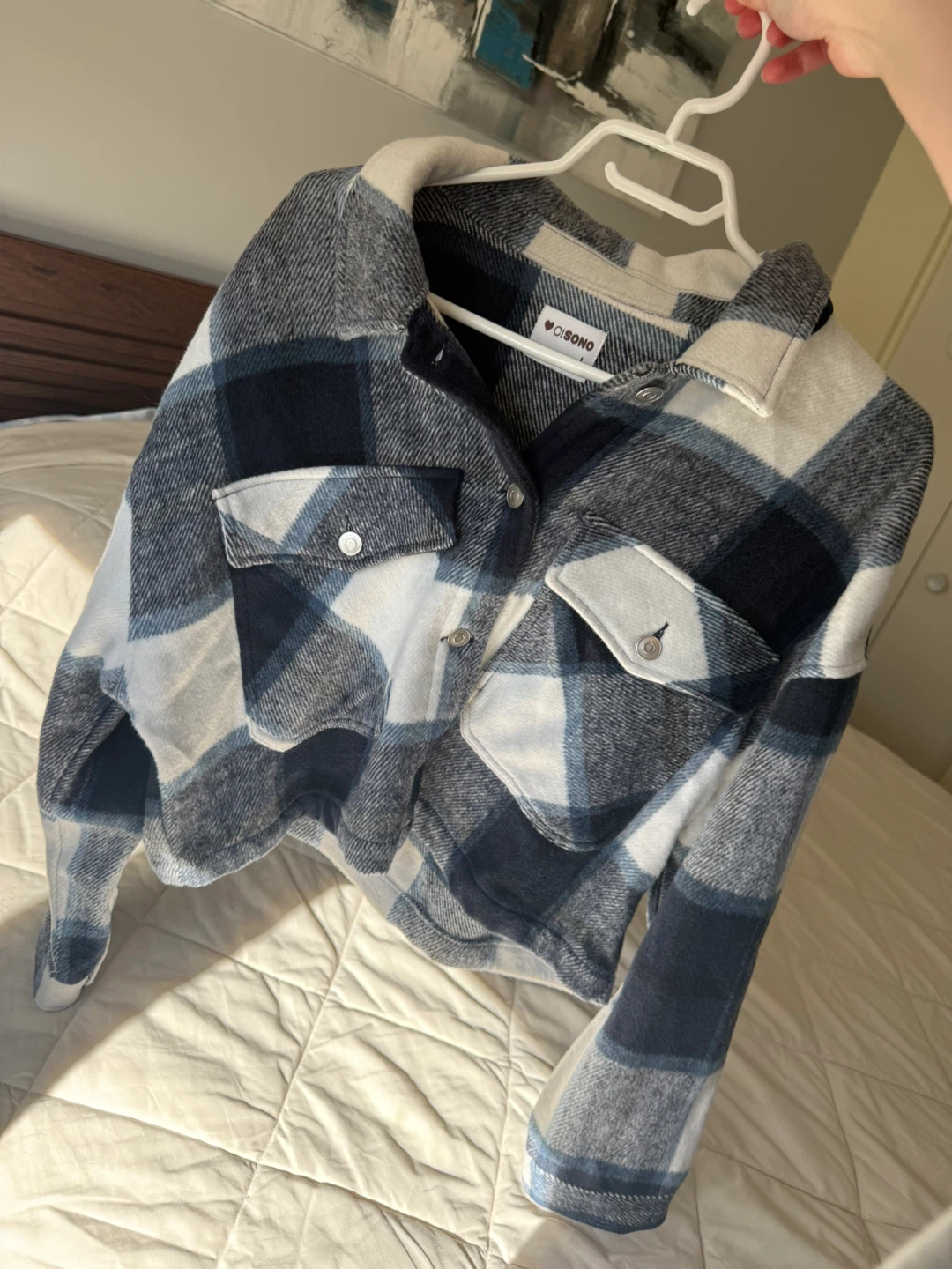 Brand New Cropped Plaid Shacket Jacket – Blue & White
