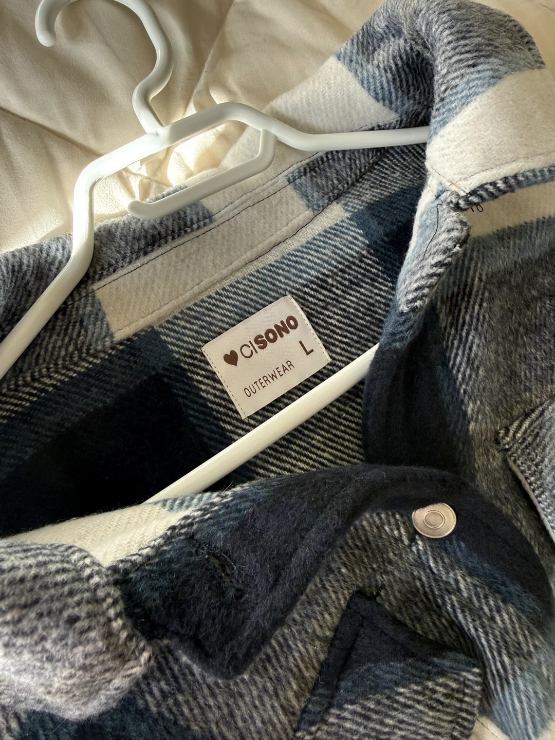 Brand New Cropped Plaid Shacket Jacket – Blue & White - photo 4