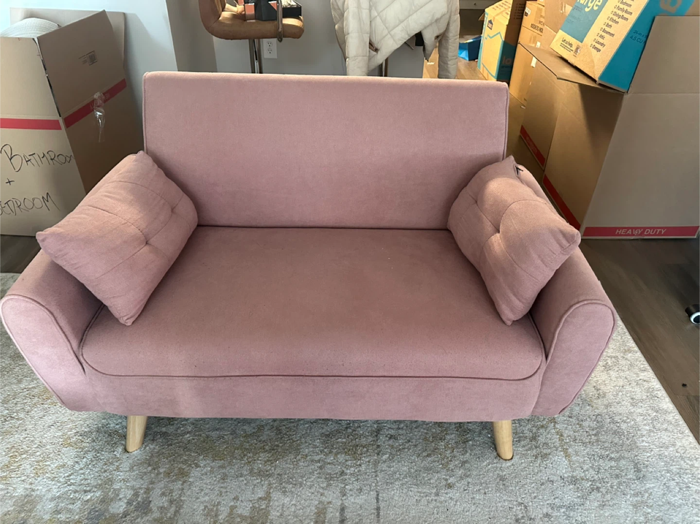 Pink Loveseat Sofa with Accent Pillows