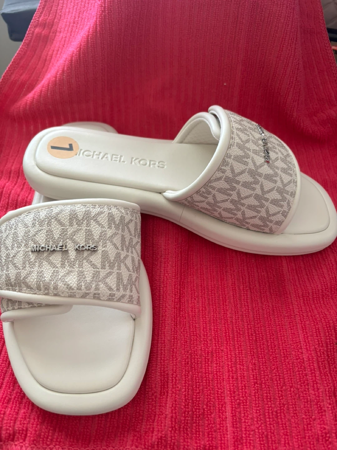 Michael Kors White Monogram Slides