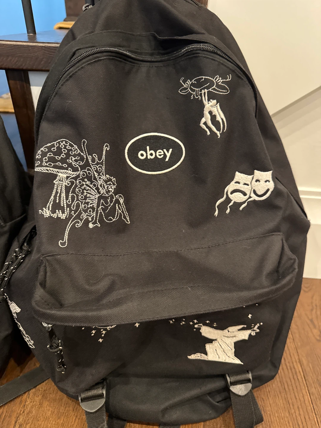 2 Obey Black design backpacks