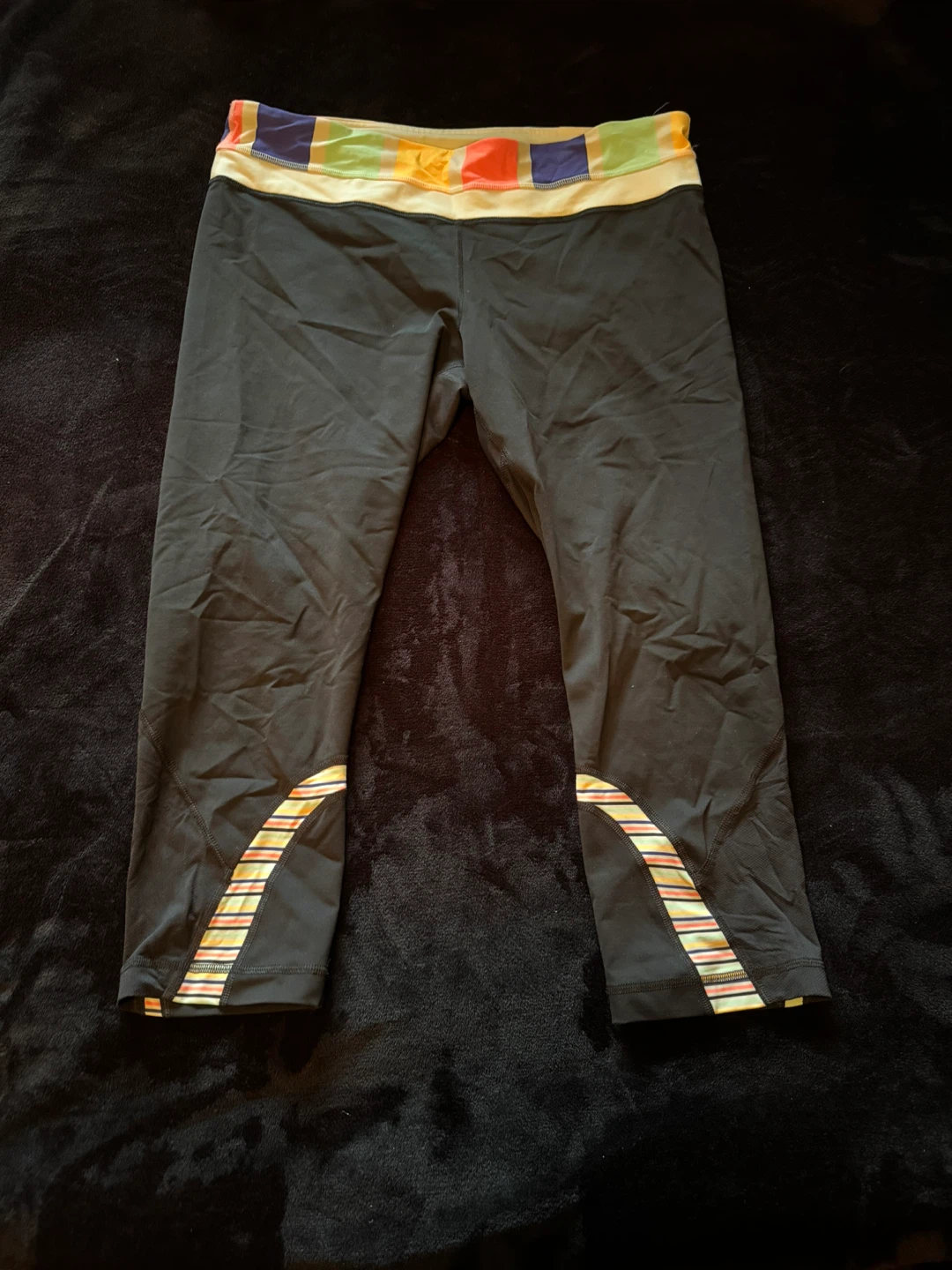 Lululemon Black Crop Leggings with Rainbow Stripe Waistband
