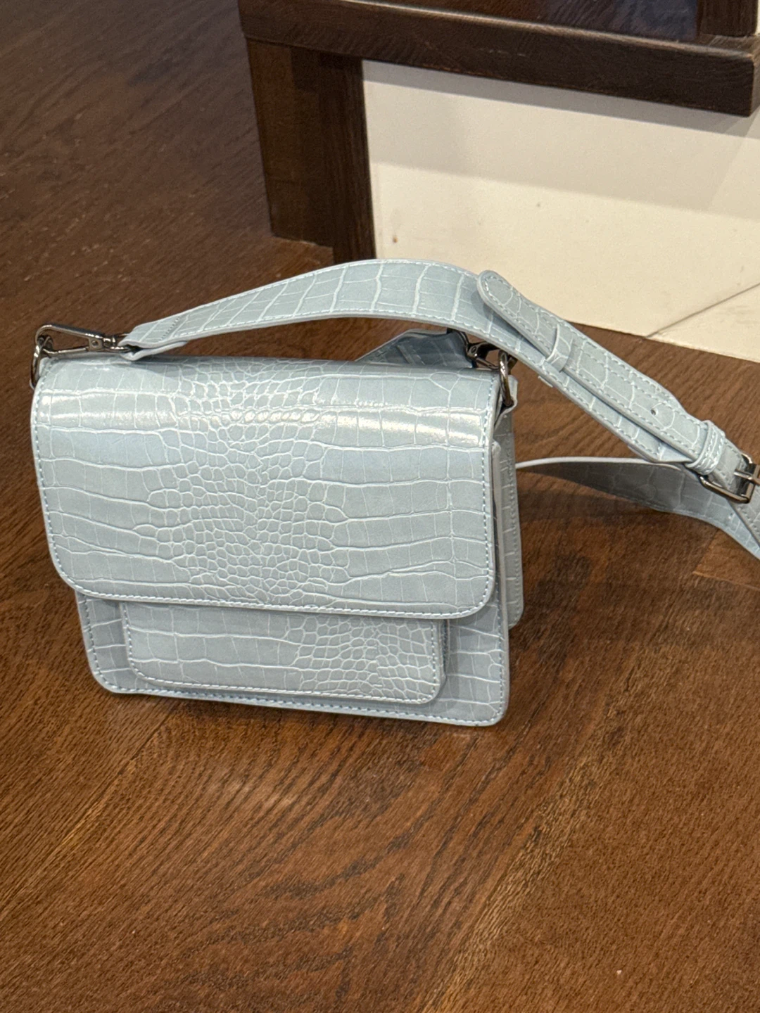 Light Blue Croc Embossed Shoulder Bag