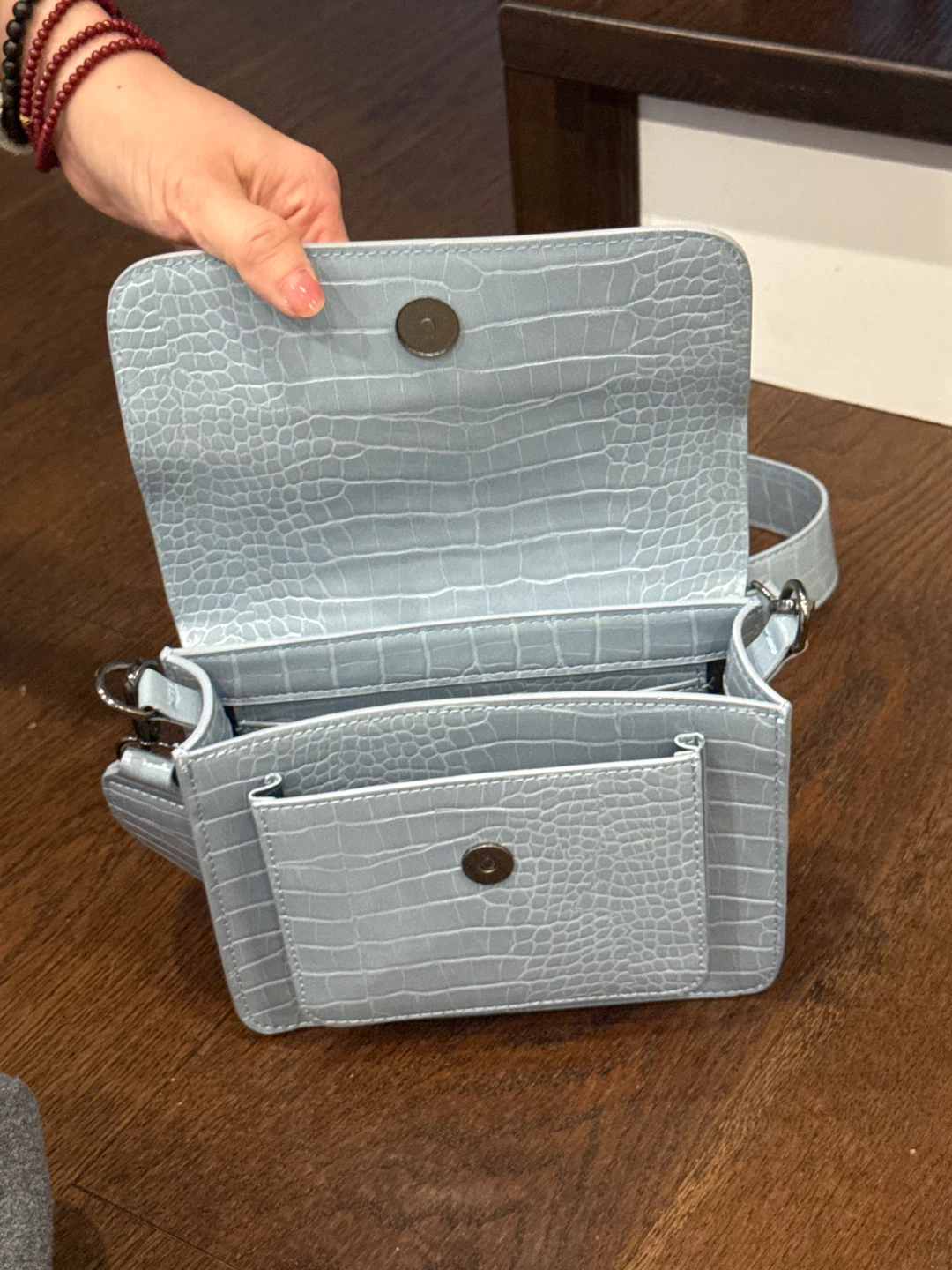 Light Blue Croc Embossed Shoulder Bag - photo 2