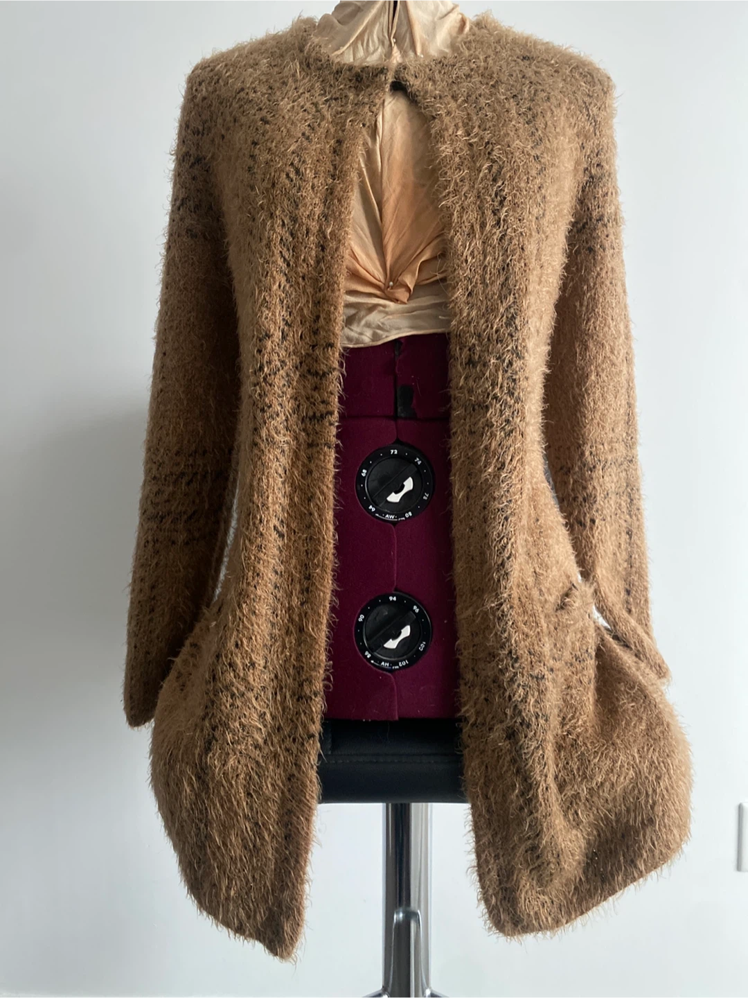 Mohair-like open long cardigan
