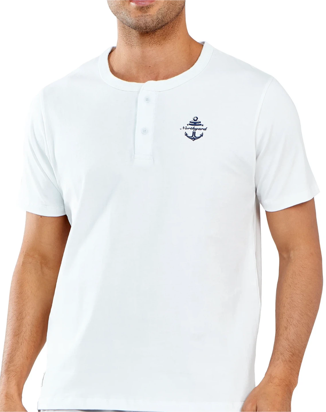 Northyard White 100% Cotton Henley T-Shirt - photo 2