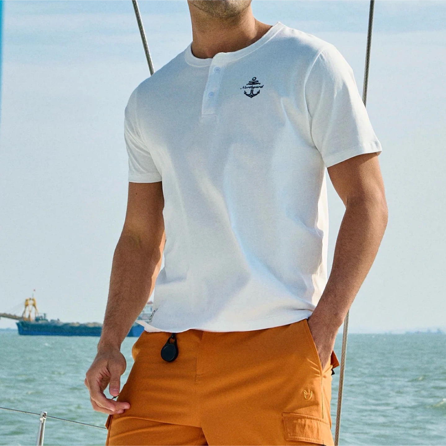 Northyard White 100% Cotton Henley T-Shirt