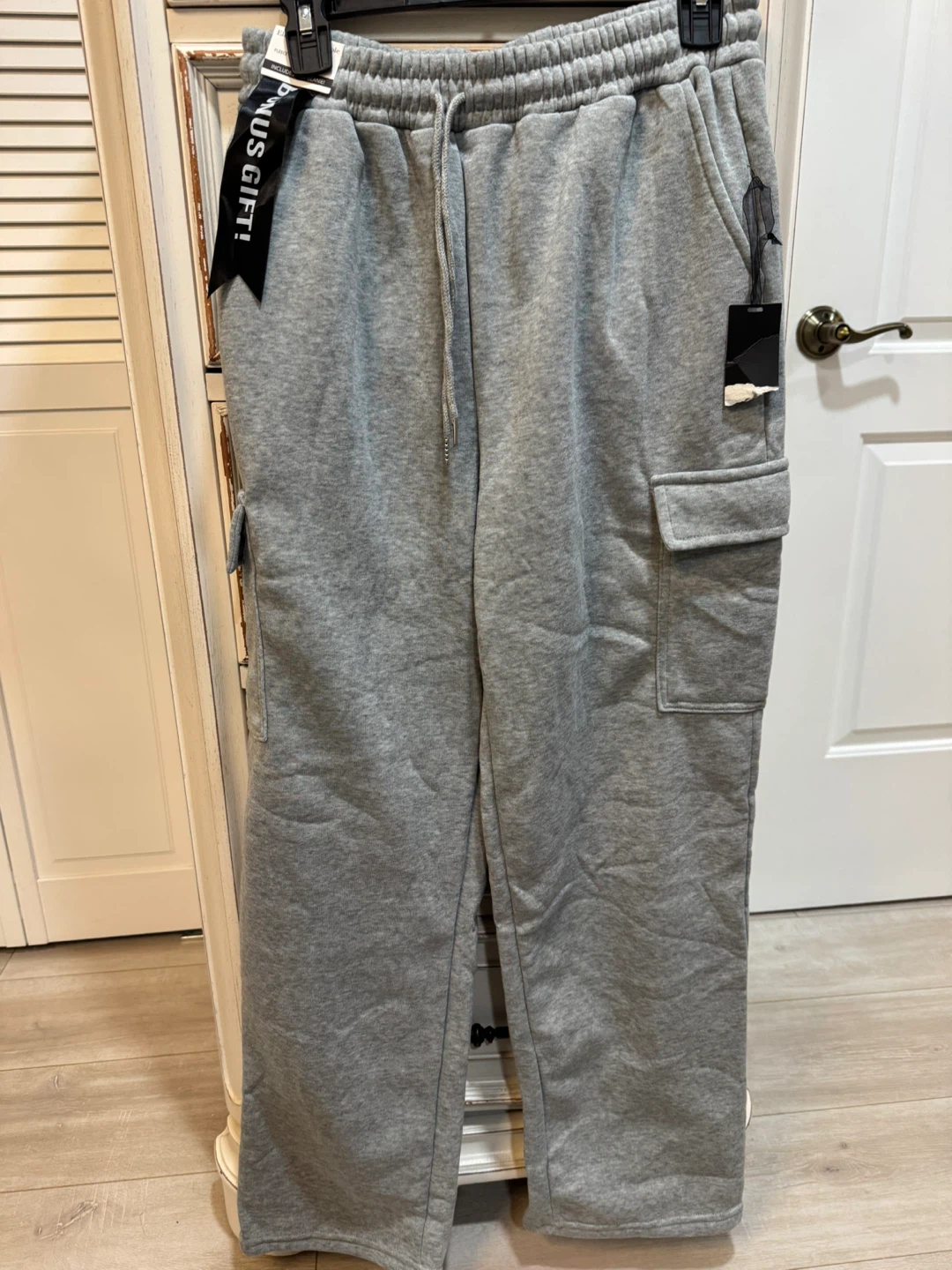 Elizabeth & Nicole Fleece Wide Leg Grey Cargo Sweatpants