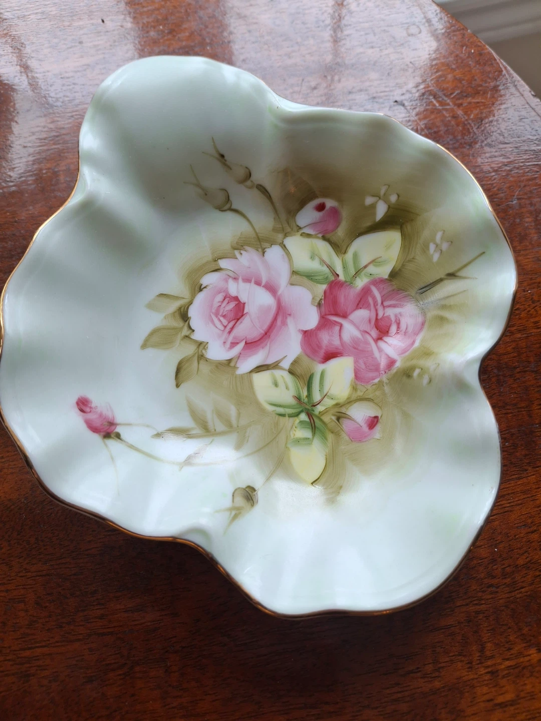 Vintage Lefton China hand painted dish- Heritage Rose design