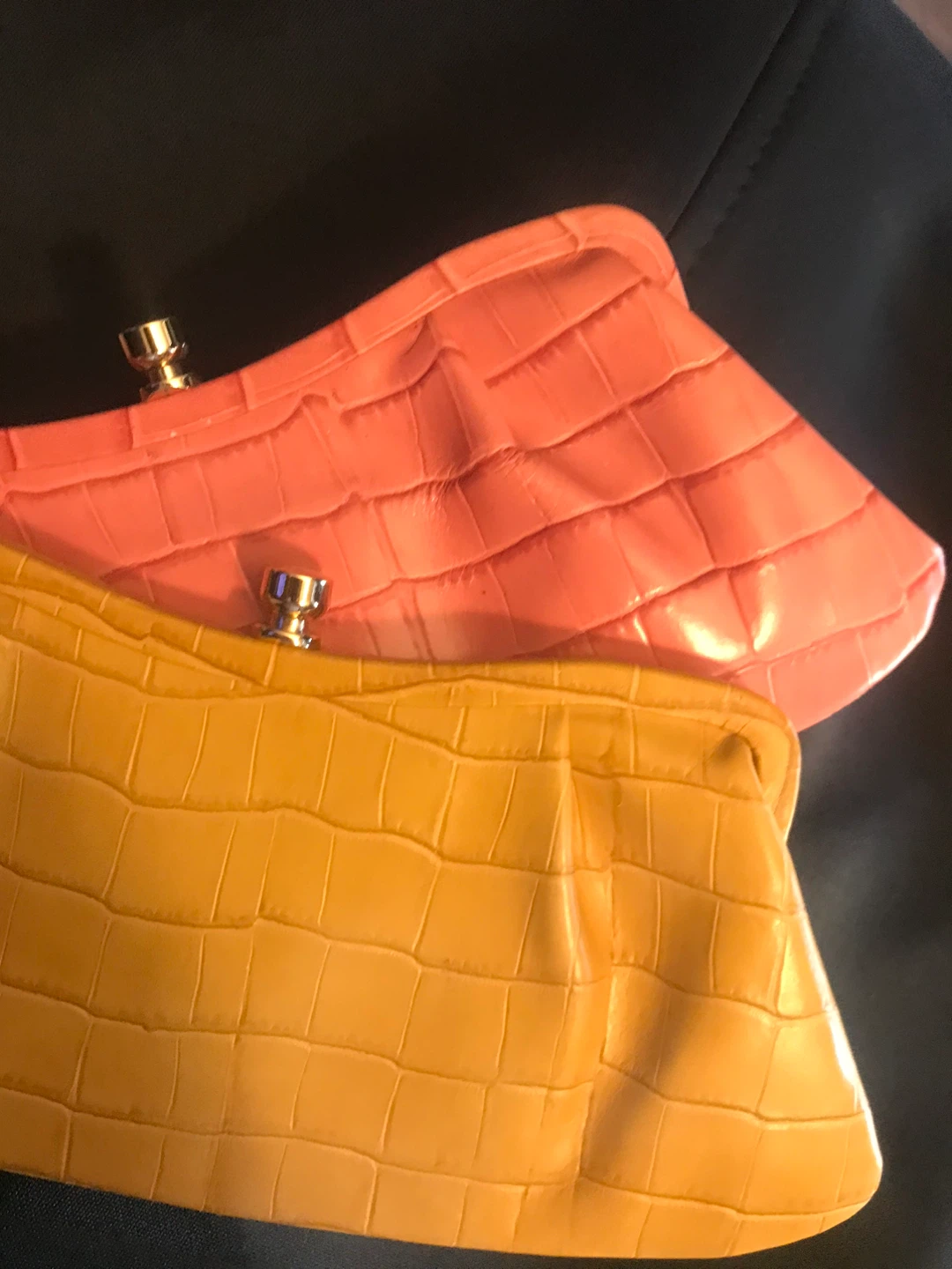 Banana Republic Croc Embossed Clutch Set - Pink & Orange