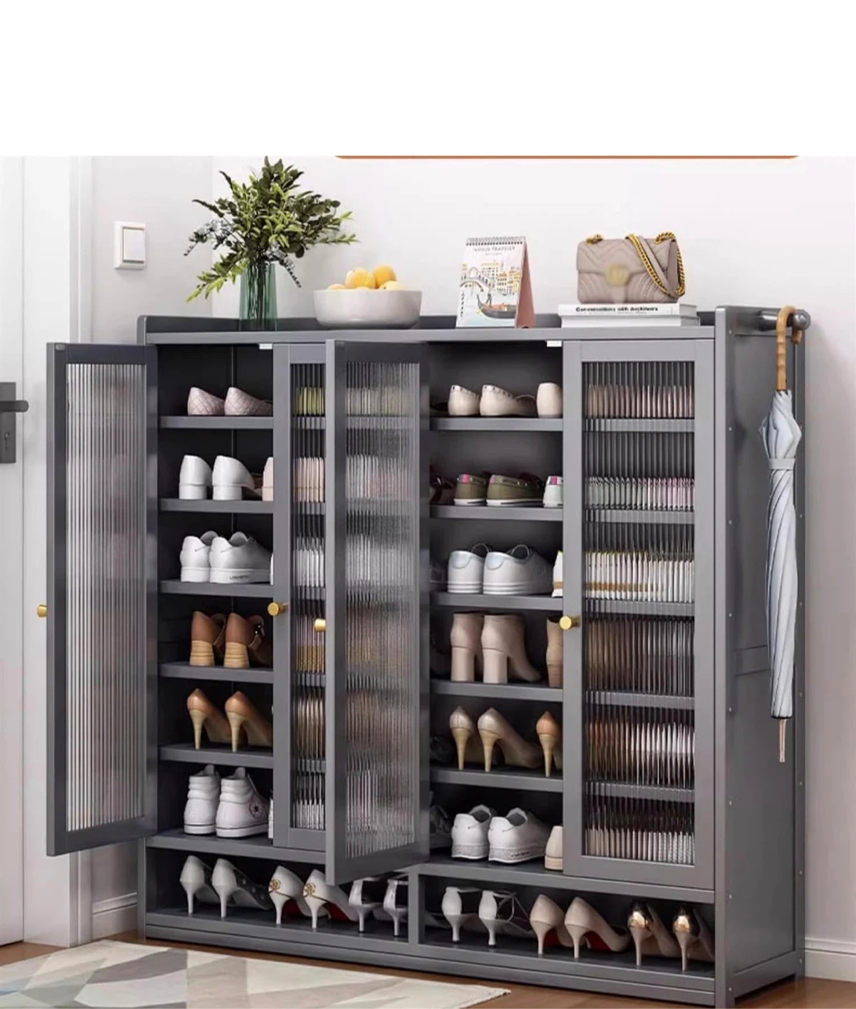 Grey Shoe Cabinet with Glass Doors -approx 4ft - photo 2