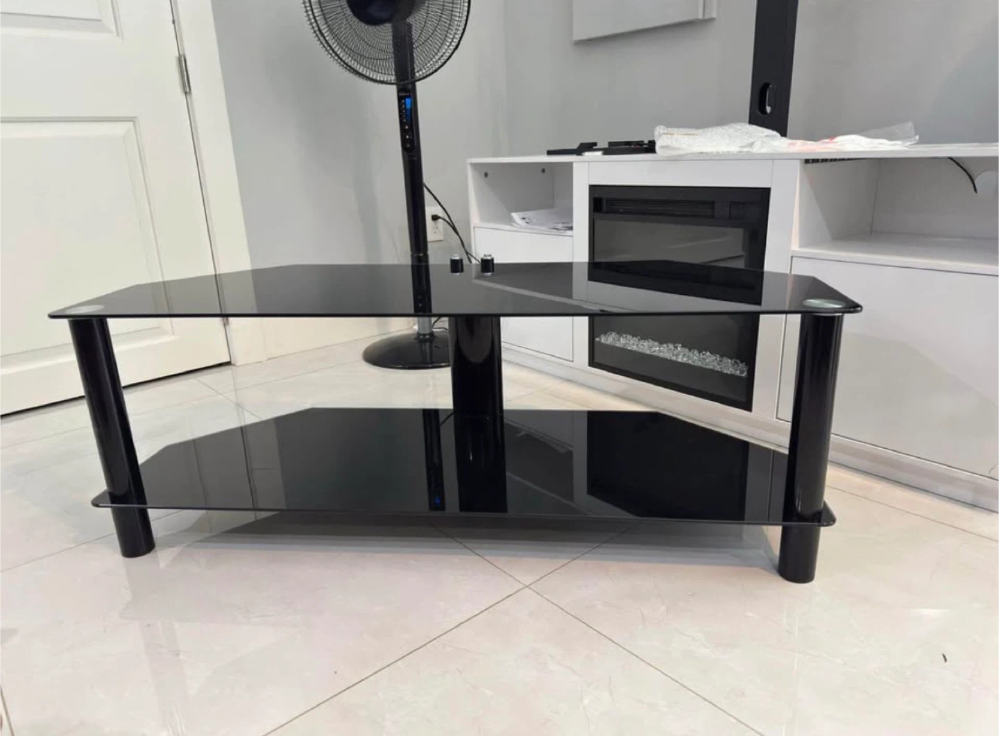 Black Glass 2-Tier TV Stand