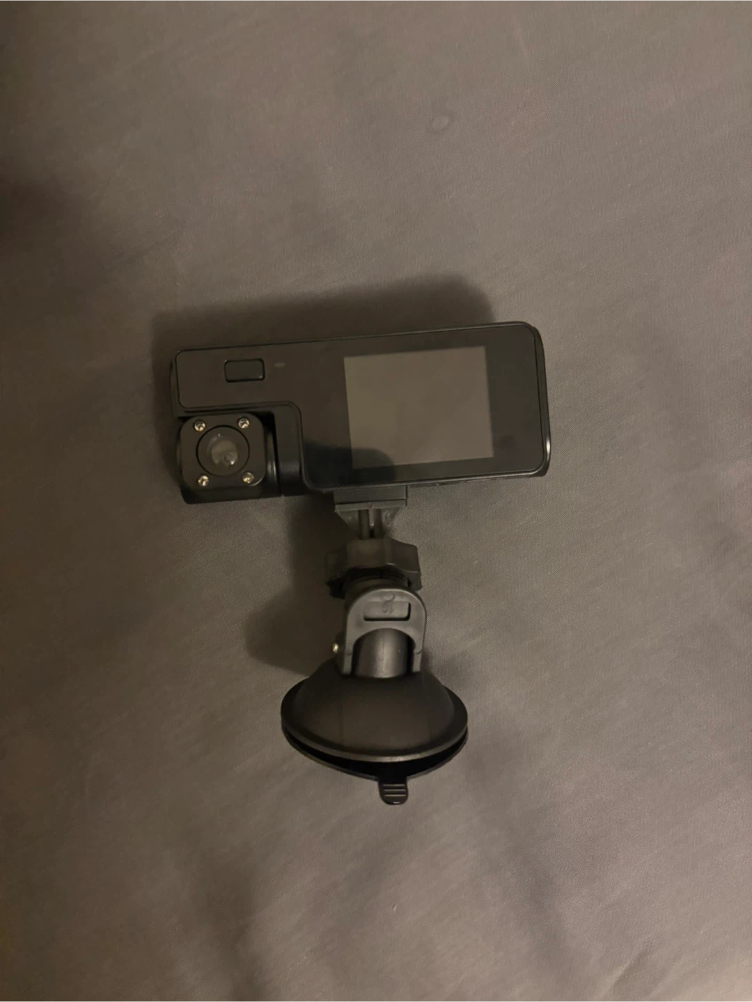 Black Dash Cam with Suction Cup Mount and Car Charger