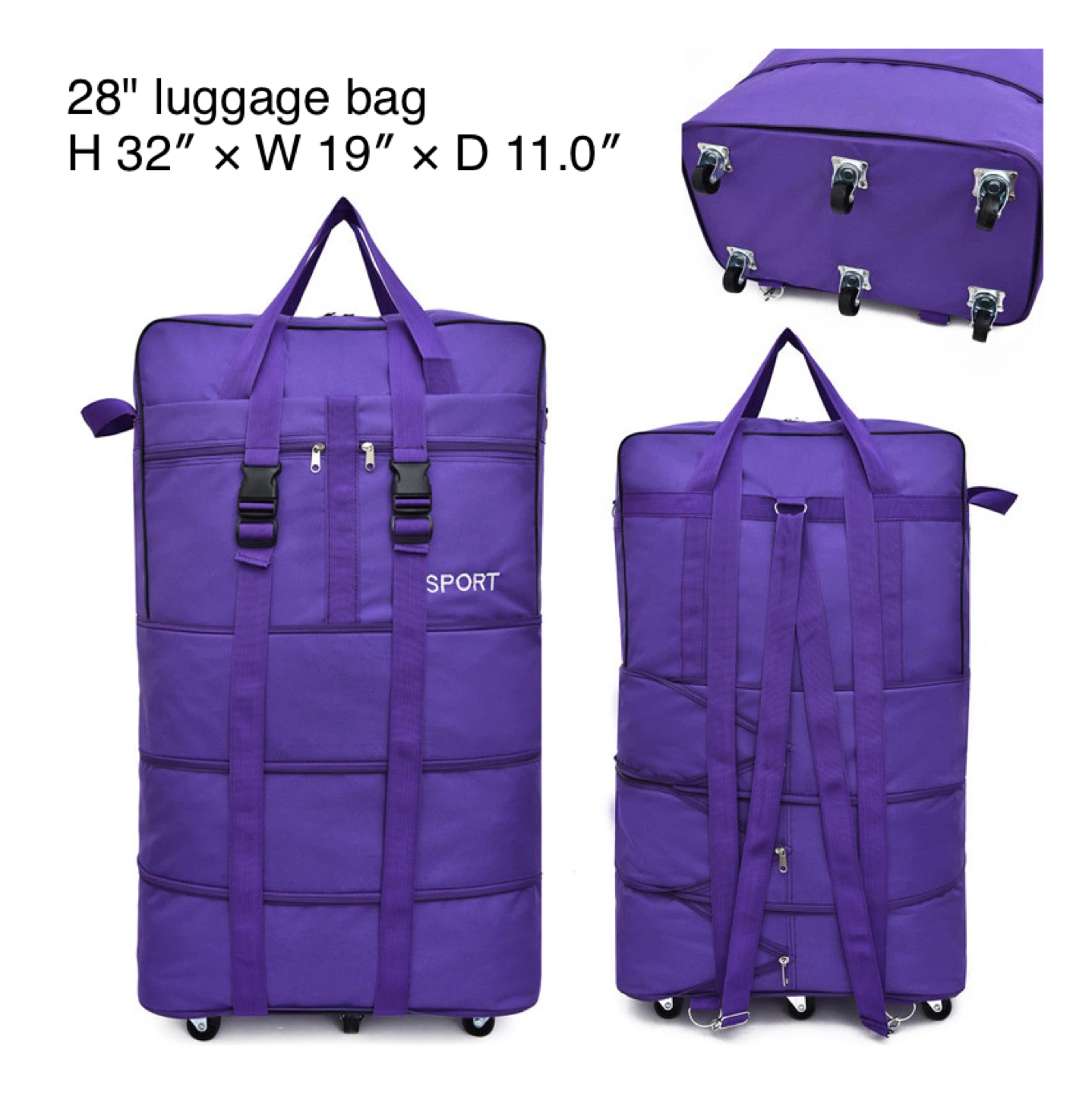 28" Zippers Expandable Purple Luggage Bag