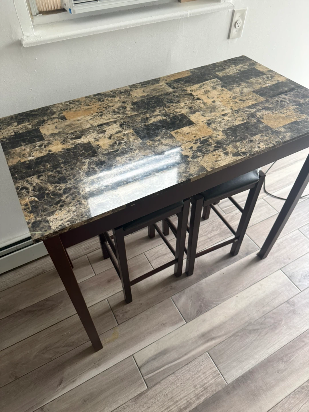 3-Piece Counter Height Dining Set with Marble Top - photo 2
