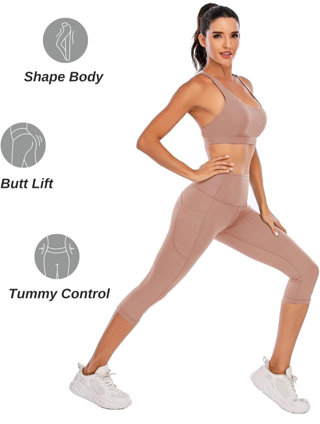 Women's High Waist Capri Leggings with Pockets - photo 3