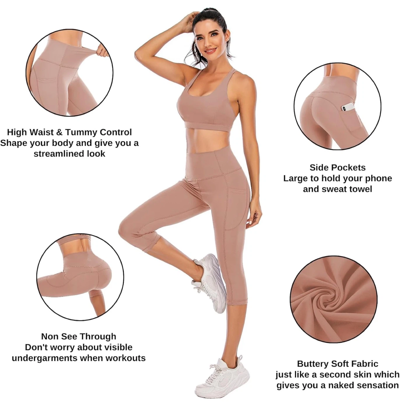 Women's High Waist Capri Leggings with Pockets - photo 4